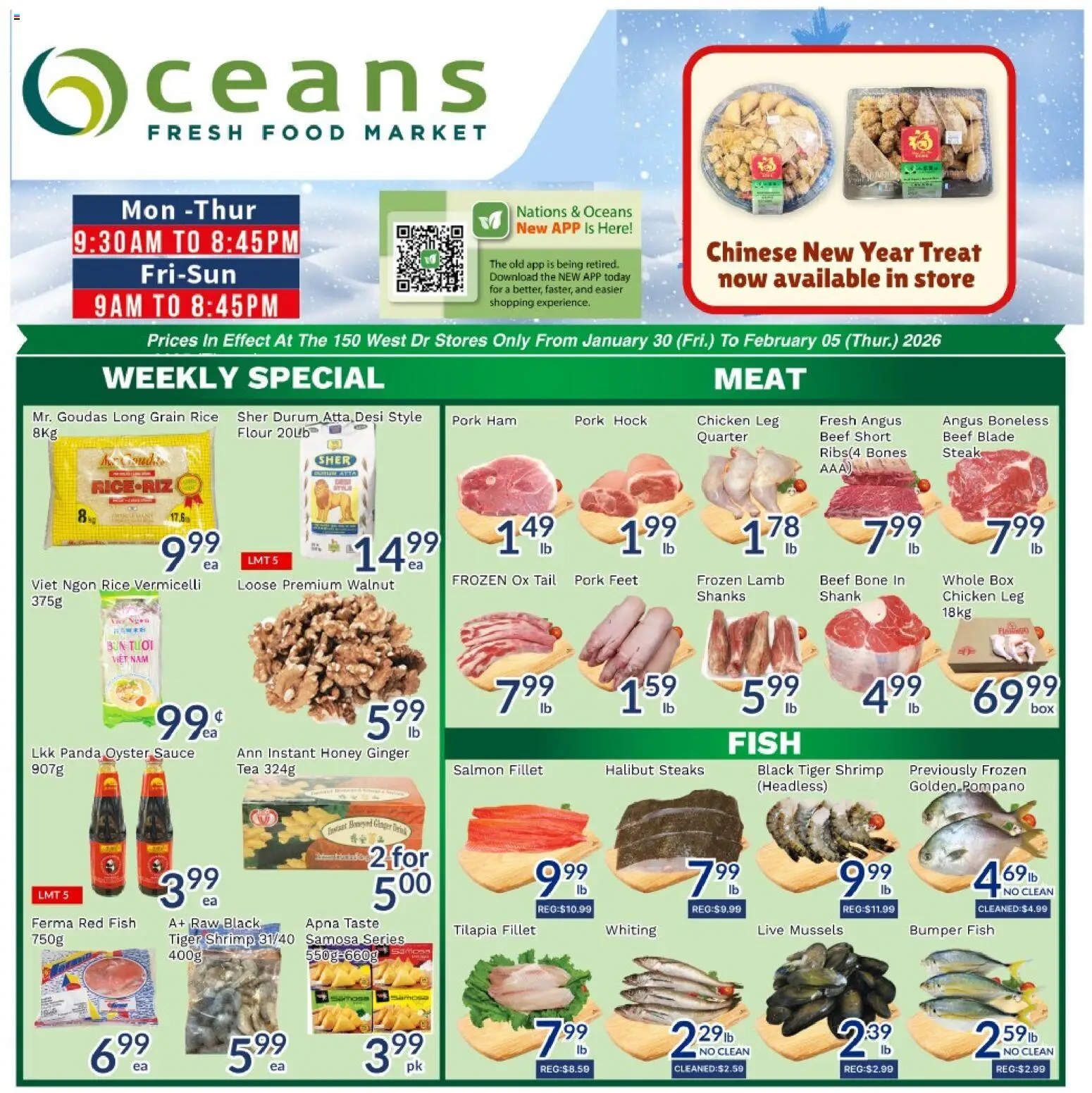 Oceans flyer valid from 30.01.2026 | Page: 1 | Products: Fish, Beef, Ham, Chicken