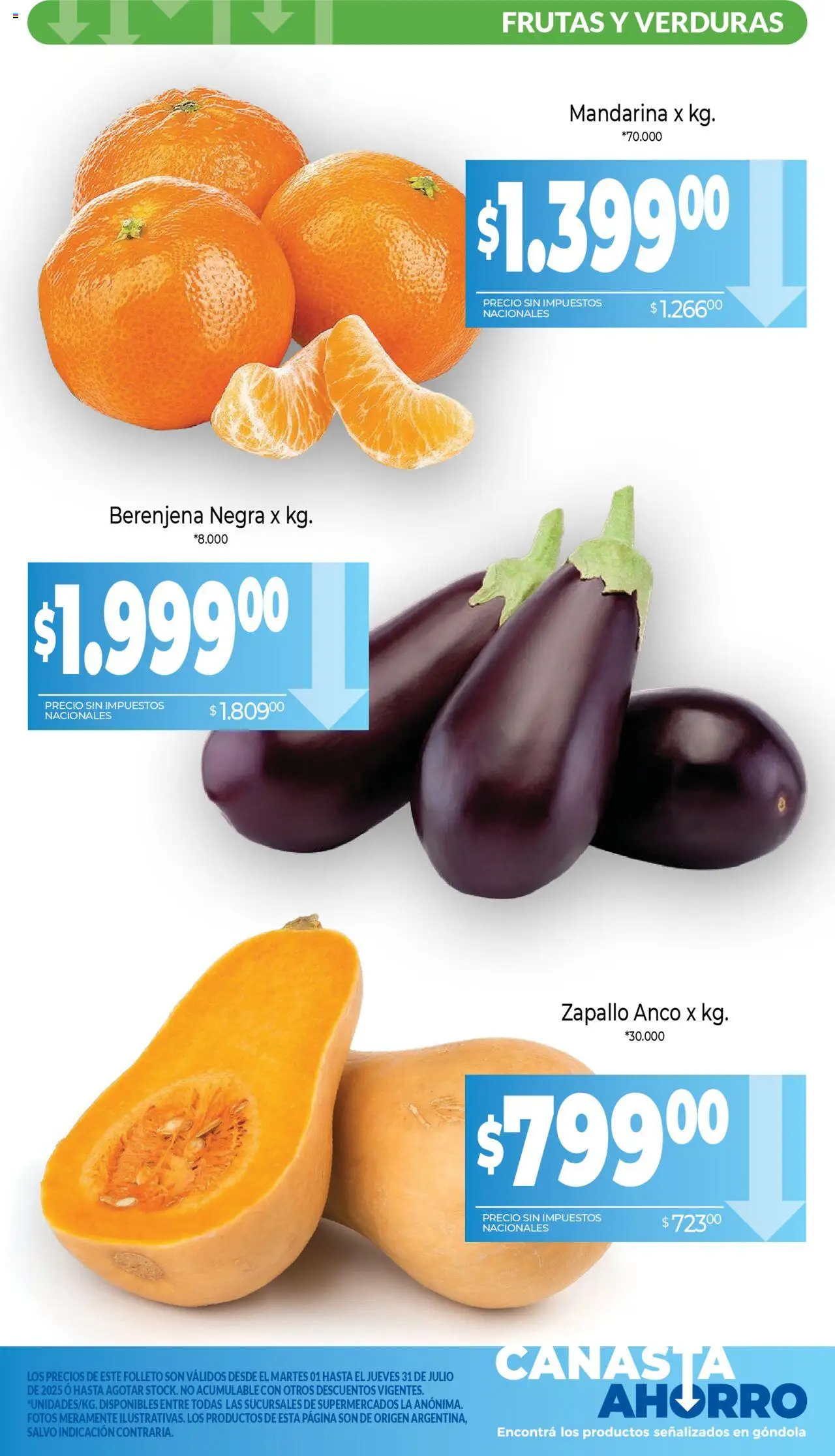 La Anonima - Canasta Ahorro │ válido desde el 01.07.2025 | Página: 2 | Productos: Zapallo, Berenjena, Canasta