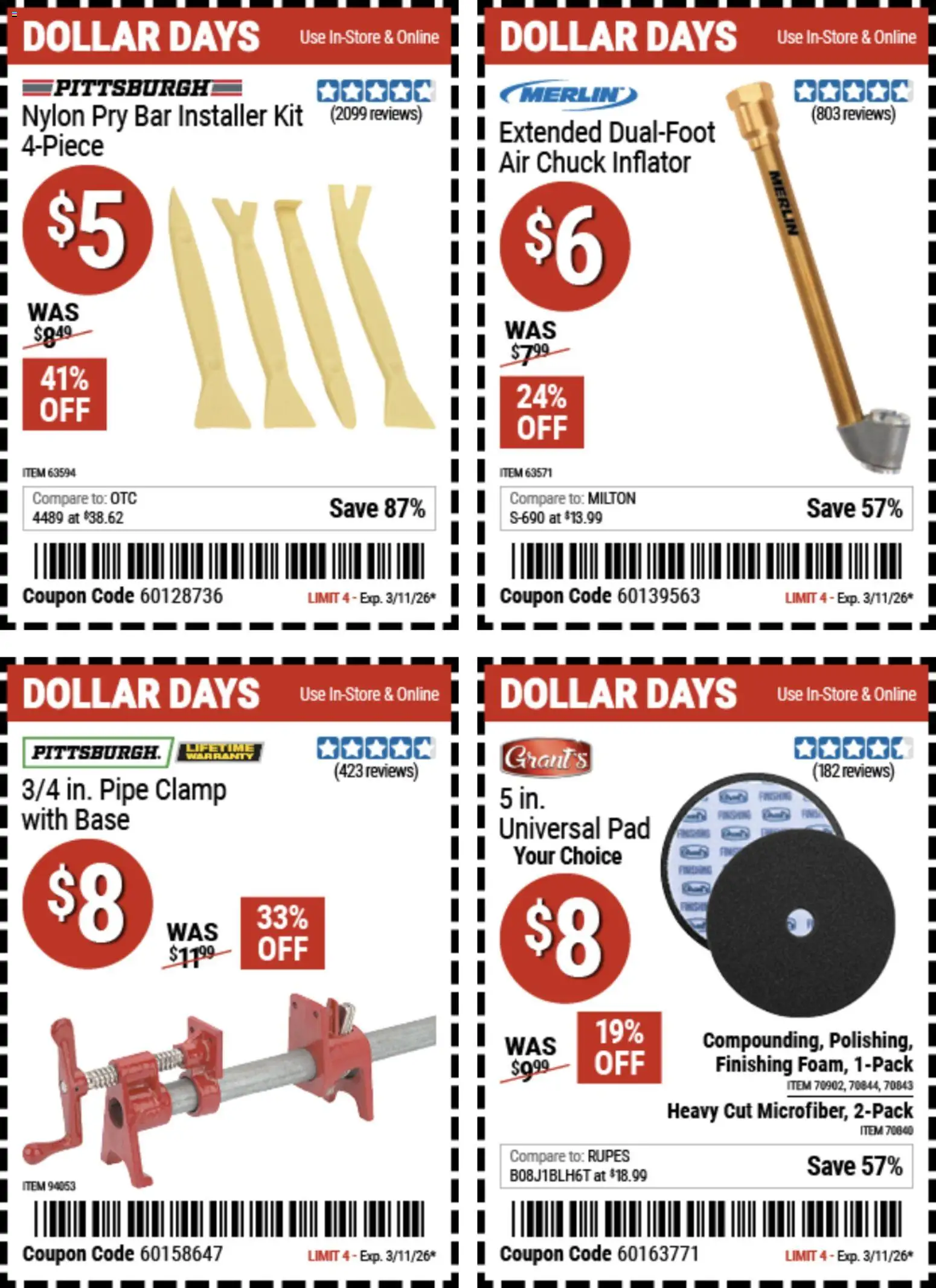 Harbor Freight Dollar Days - valid from 26.02.2026 | Page: 2 | Products: Pipe, Clamp, Pry Bar