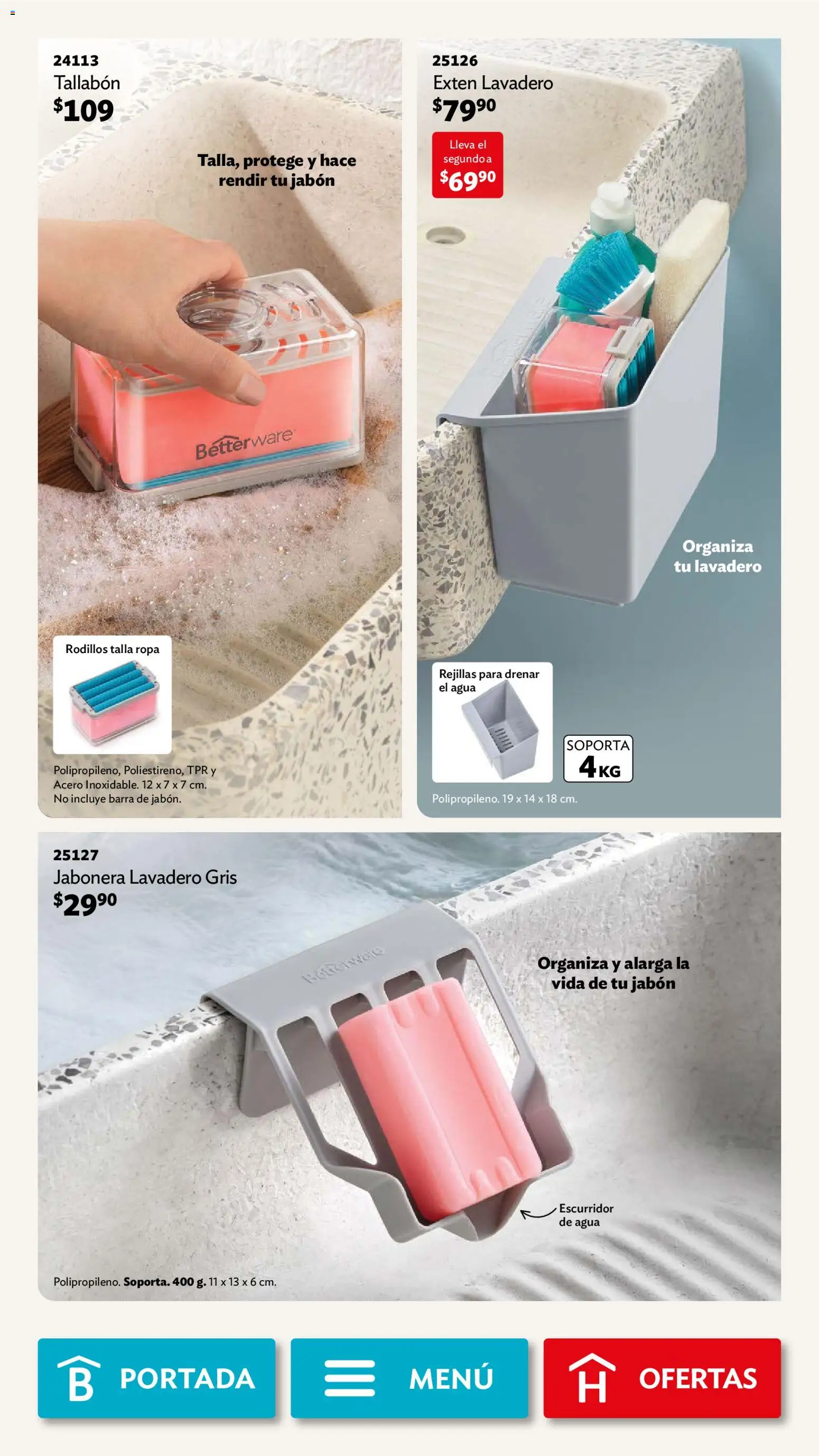 Nuevas ofertas de Betterware válidas en toda la República Mexicana desde el 01.12.2025. ¡Encuentra las mejores ofertas en Betterware campaña 12 2025! | Página: 107 | Productos: Lavadero, Escurridor, Barra, Jabonera