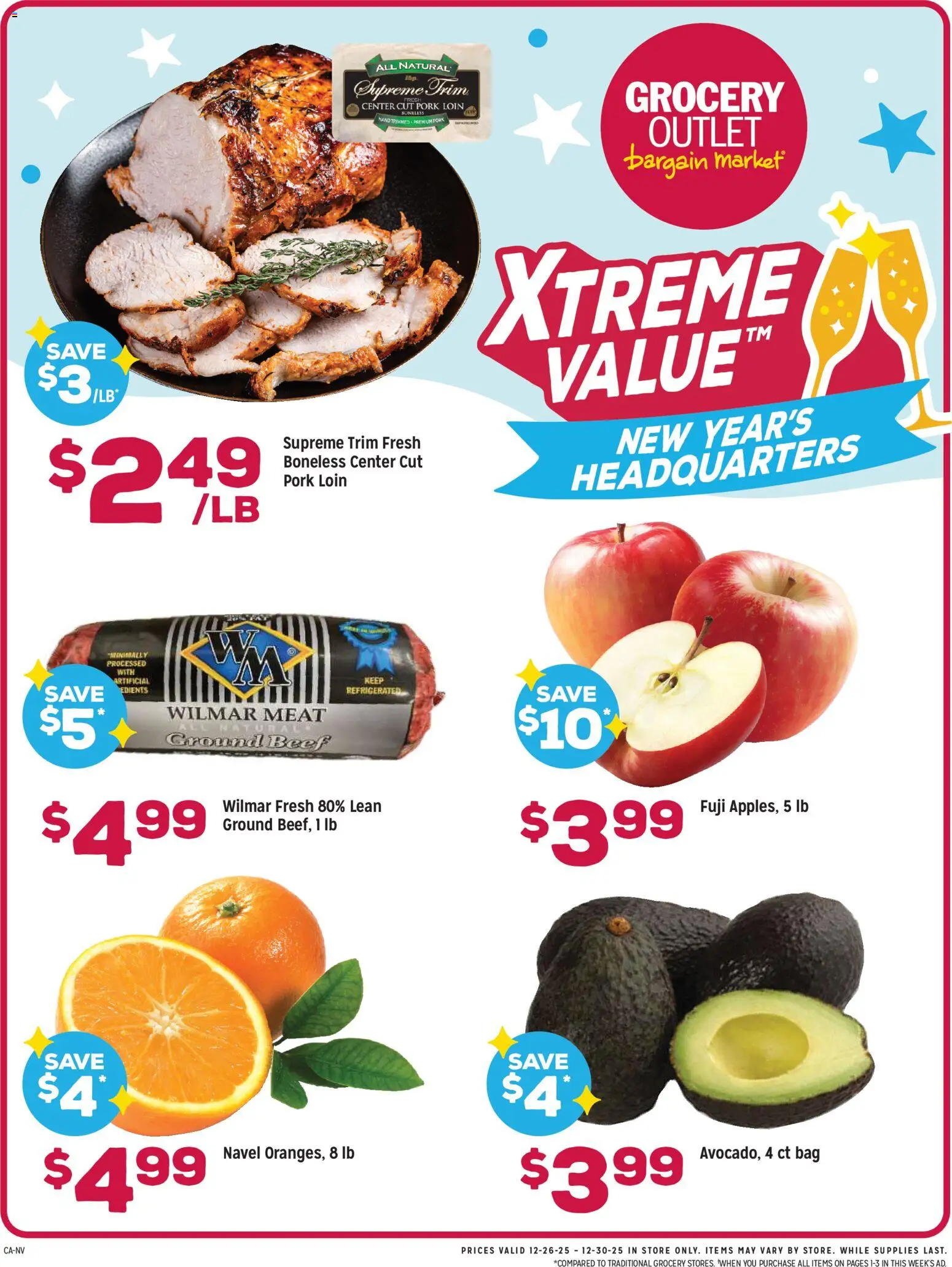 Grocery Outlet Weekly Ad - CA - valid from 24.12.2025 | Page: 4 | Products: Trim, Pork, Beef, Bag