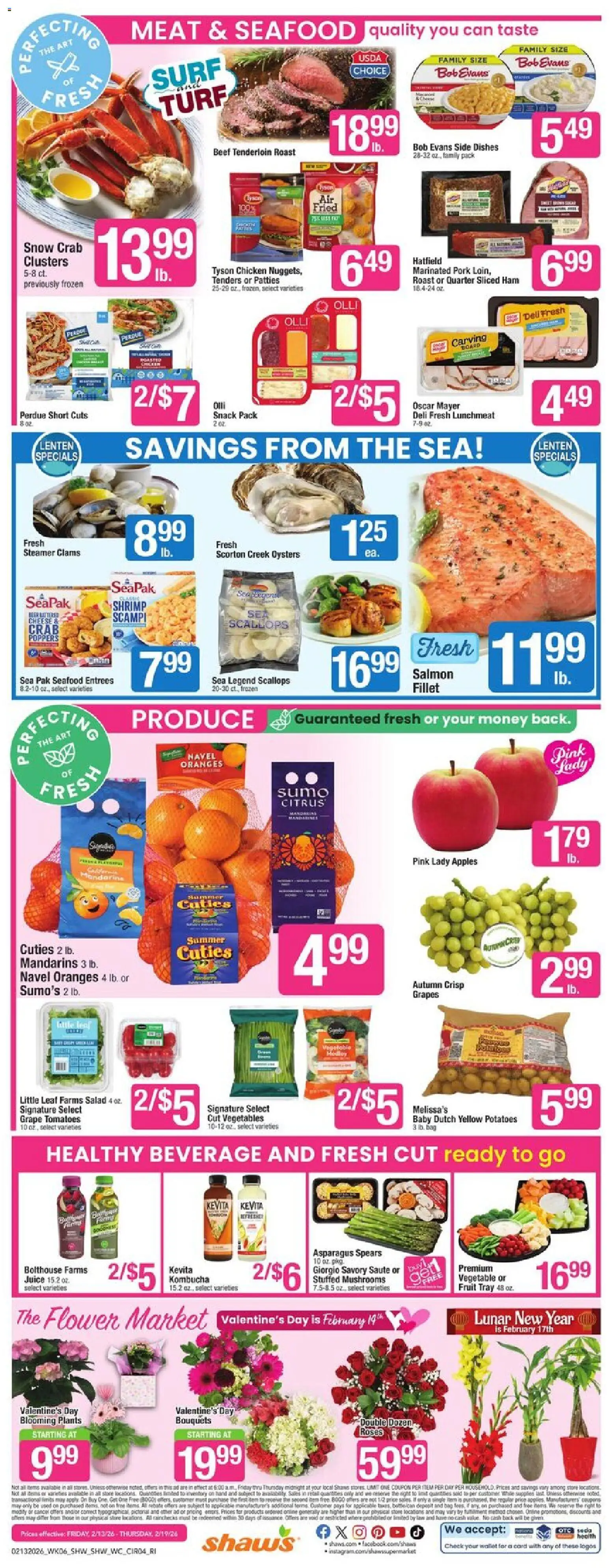Shaw's Weekly Ad - RI - valid from 13.02.2026 | Page: 4 | Products: Mushrooms, Ham, Beef, Potatoes