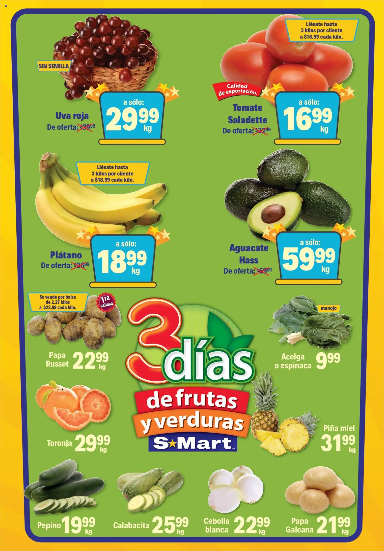 Nuevas ofertas de S-Mart válidas en toda la República Mexicana desde el 28.10.2025. ¡Encuentra las mejores ofertas en S-Mart folleto Monterrey! | Página: 1 | Productos: Plátano, Papa, Bolsa, Toronja