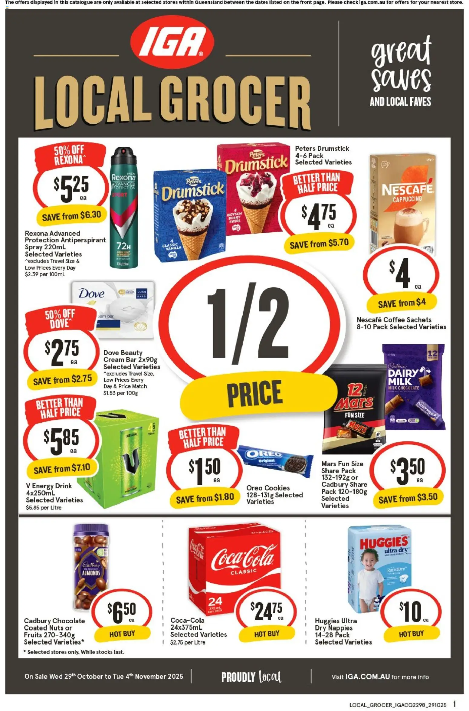 IGA catalogue - valid from 29.10.2025 | Page: 1 | Products: Energy drink, Chocolate, Nuts, Cream