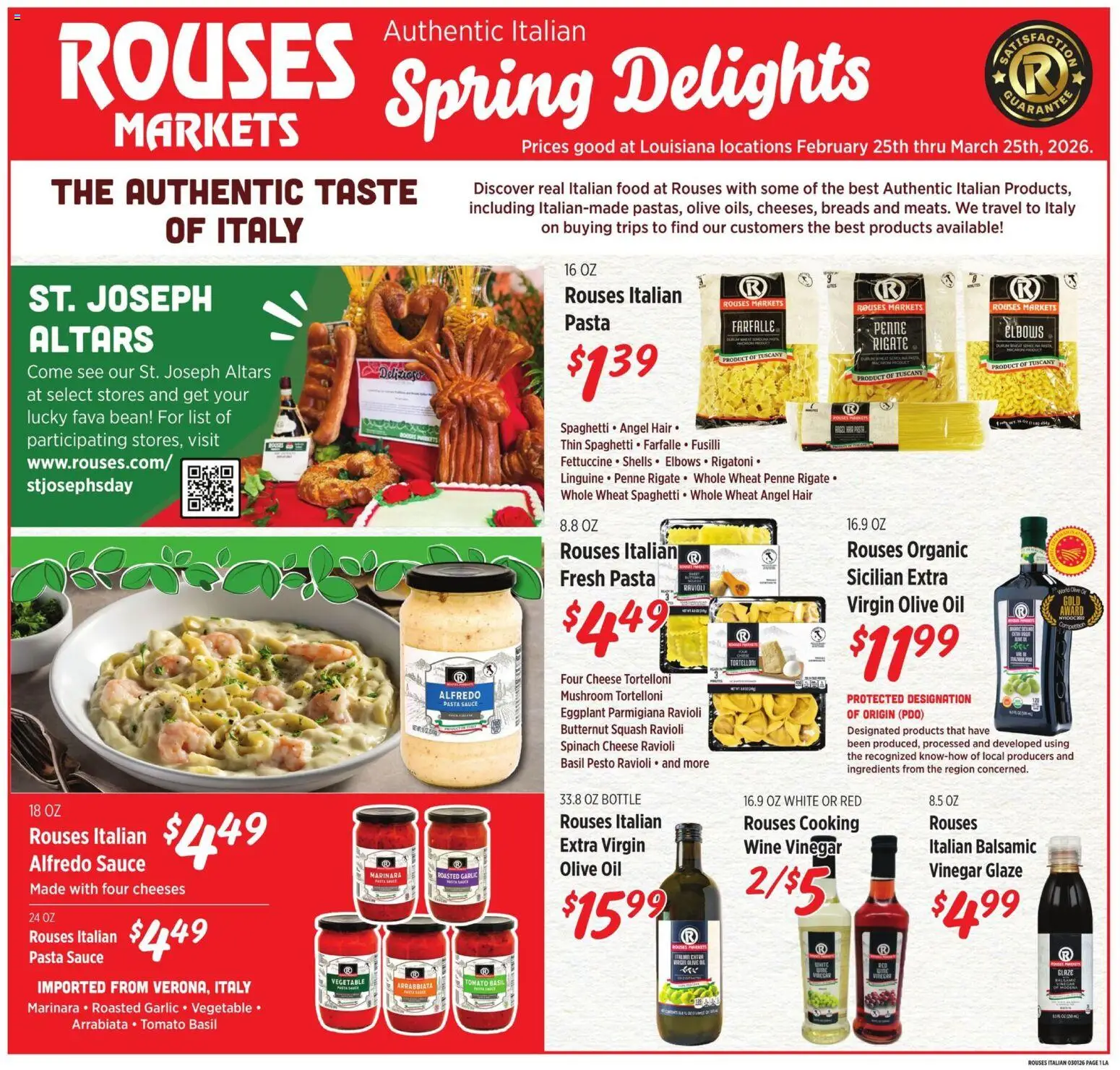 Rouses Monthly - LA - valid from 25.02.2026 | Page: 1 | Products: Pasta, Sauce, Garlic, Eggplant