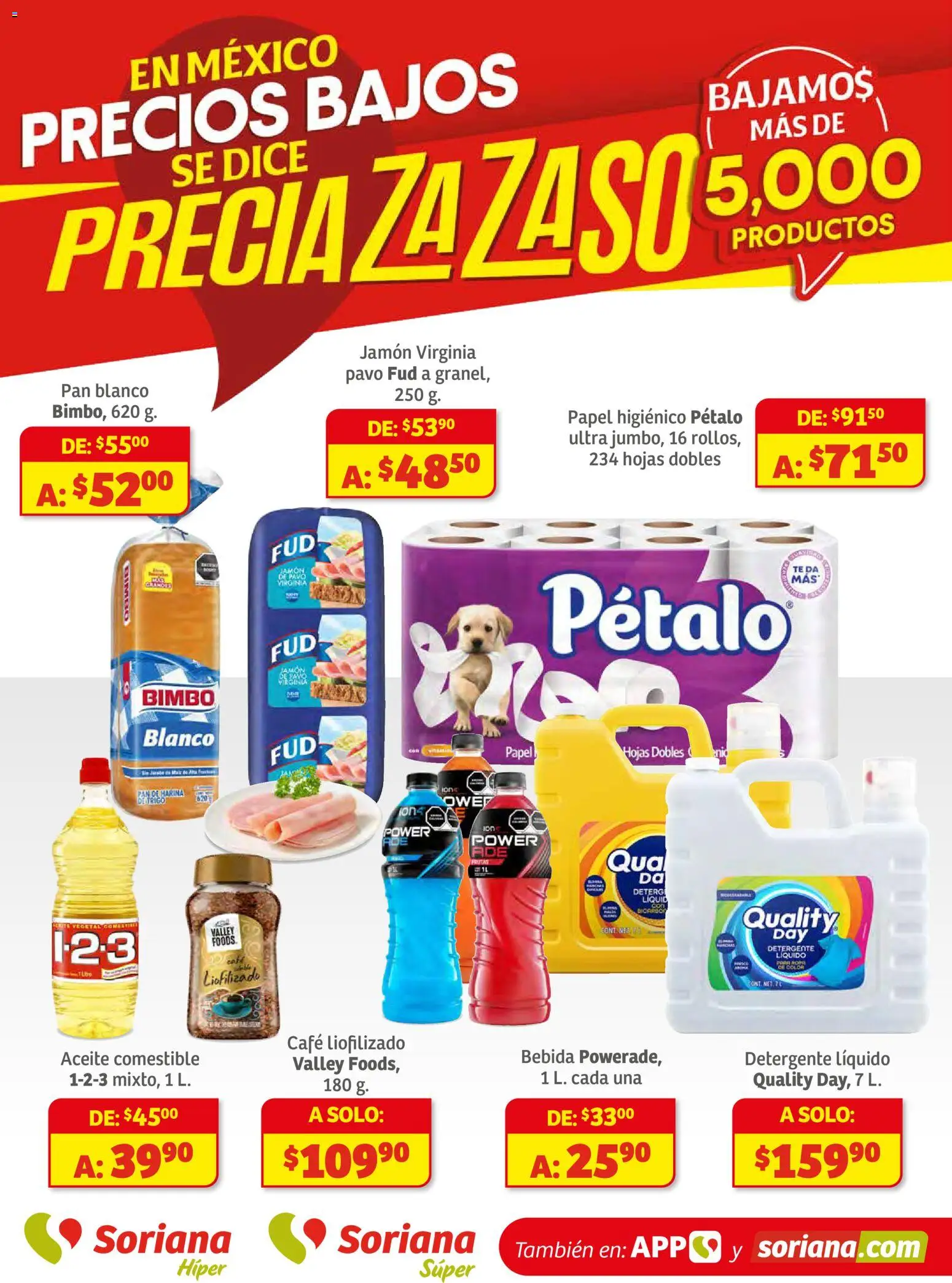 Nuevas ofertas de Soriana válidas en toda la República Mexicana desde el 13.11.2025. ¡Encuentra las mejores ofertas en Soriana - Preciazazaso Híper: Valle de México! | Página: 1 | Productos: Aceite, Café, Papel higiénico, Té