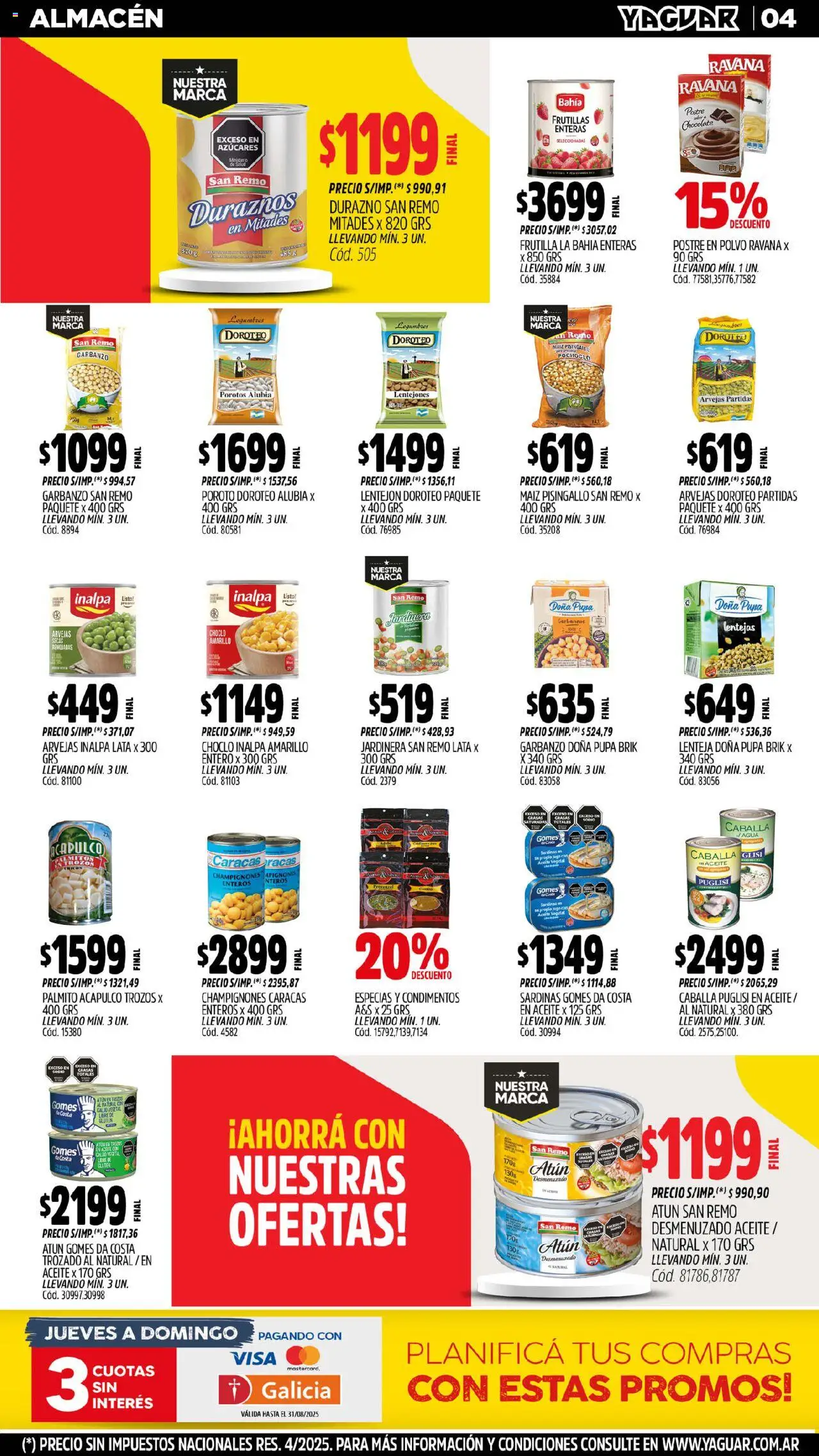 Yaguar - Bahía Blanca │ válido desde el 18.08.2025 | Página: 4 | Productos: Frutilla, Garbanzos, Palmitos, Chocolate