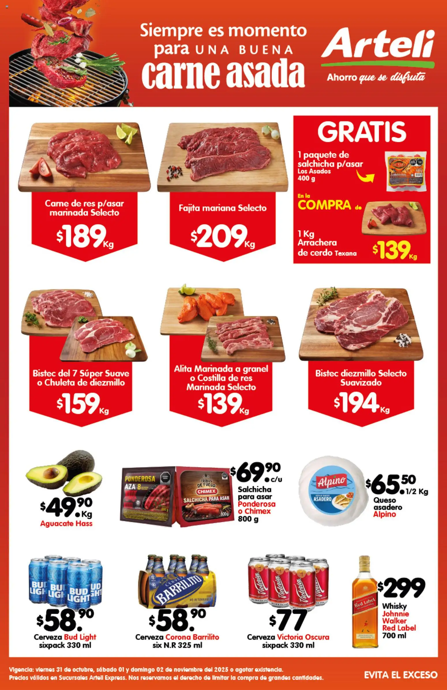 Nuevas ofertas de Arteli válidas en toda la República Mexicana desde el 31.10.2025. ¡Encuentra las mejores ofertas en Arteli folleto Carnes Suc. Express! | Página: 1 | Productos: Salchicha, Queso, Aguacate, Res