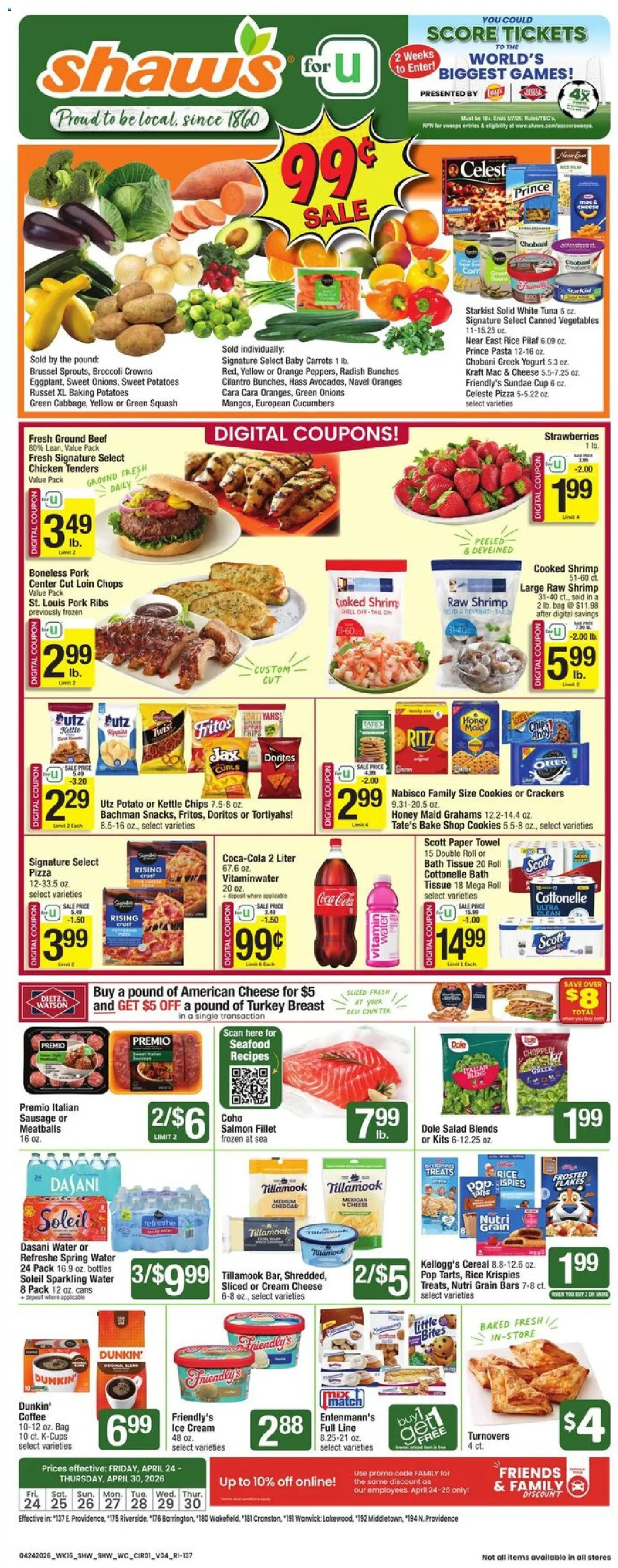 Shaw's Weekly Ad - RI - valid from 24.04.2026 | Page: 1 | Products: Pizza, Rice, Cream, Ice cream