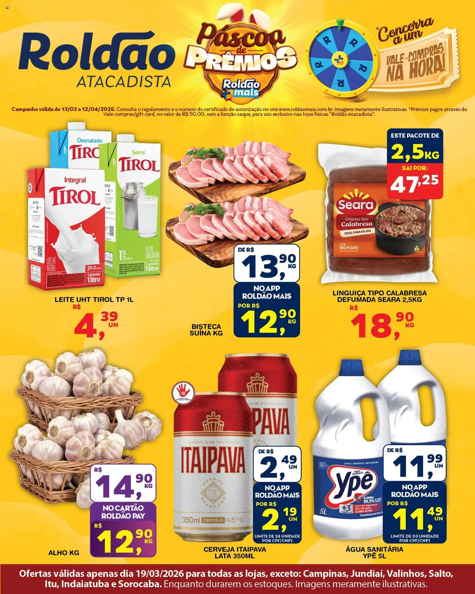 Roldão Folheto - válido de 19.03.2026 | Página: 1 | Produtos: Alho, Feijão, Leite, Água sanitária