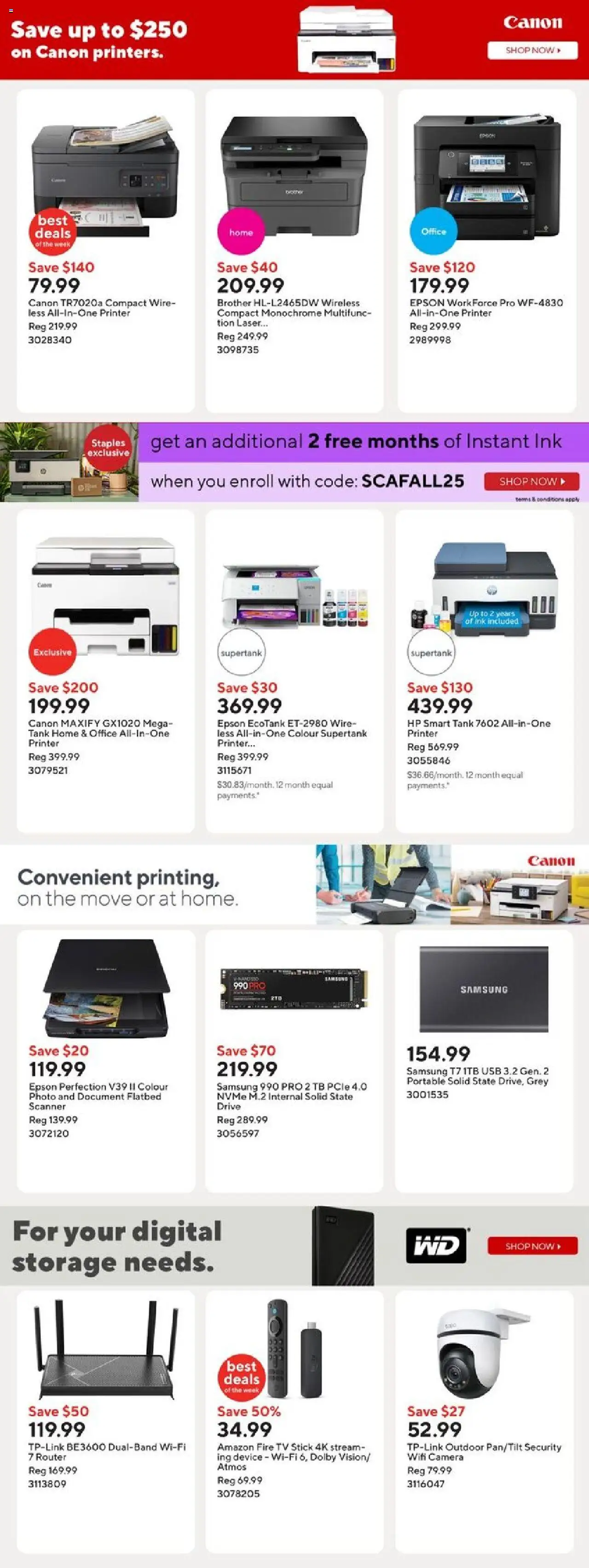 Staples flyer valid from 26.09.2025 | Page: 13 | Products: Printer, Tv, Camera