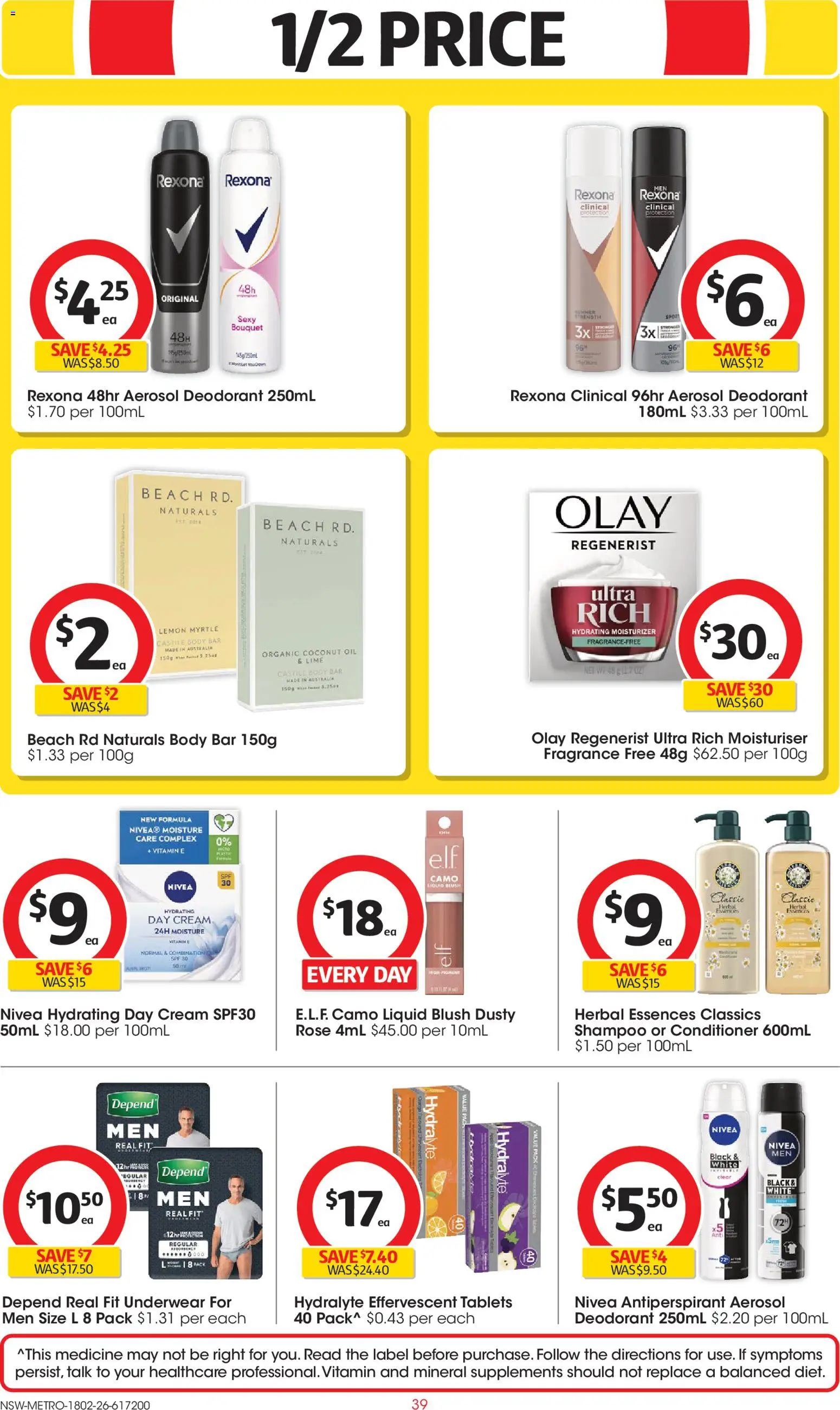 Coles catalogue - valid from 18.02.2026 | Page: 39 | Products: Deodorant, Antiperspirant, Herbal, Tablets