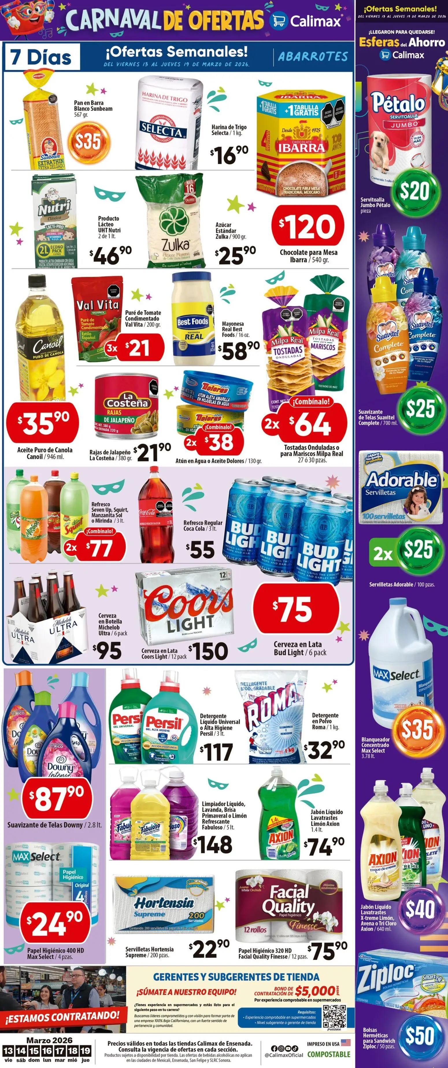 Nuevas ofertas de Calimax válidas en toda la República Mexicana desde el 13.03.2026. ¡Encuentra las mejores ofertas en Calimax folleto Ensenada! | Página: 6 | Productos: Mayonesa, Suavizante, Servilletas, Jabón