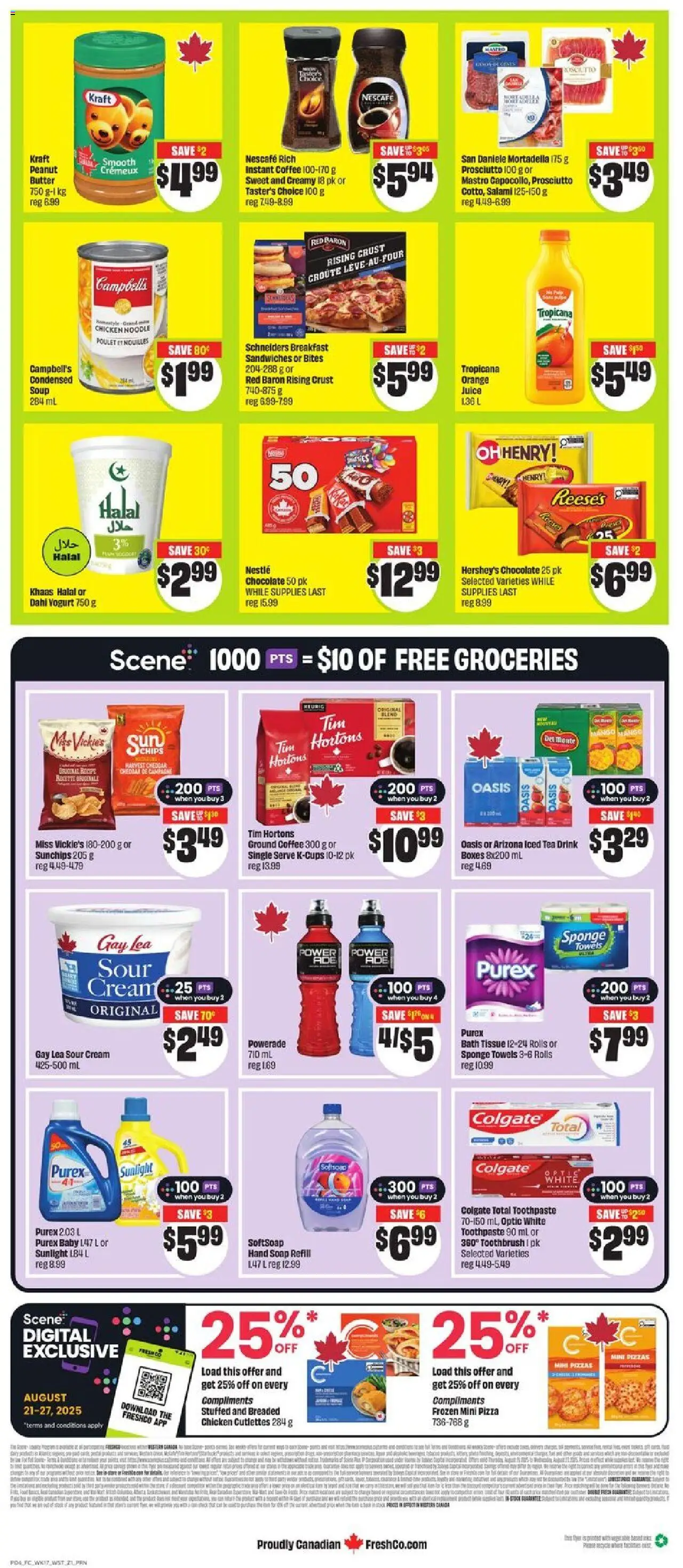 FreshCo flyer valid from 21.08.2025 | Page: 3 | Products: Sour cream, Sponge, Butter, Salami