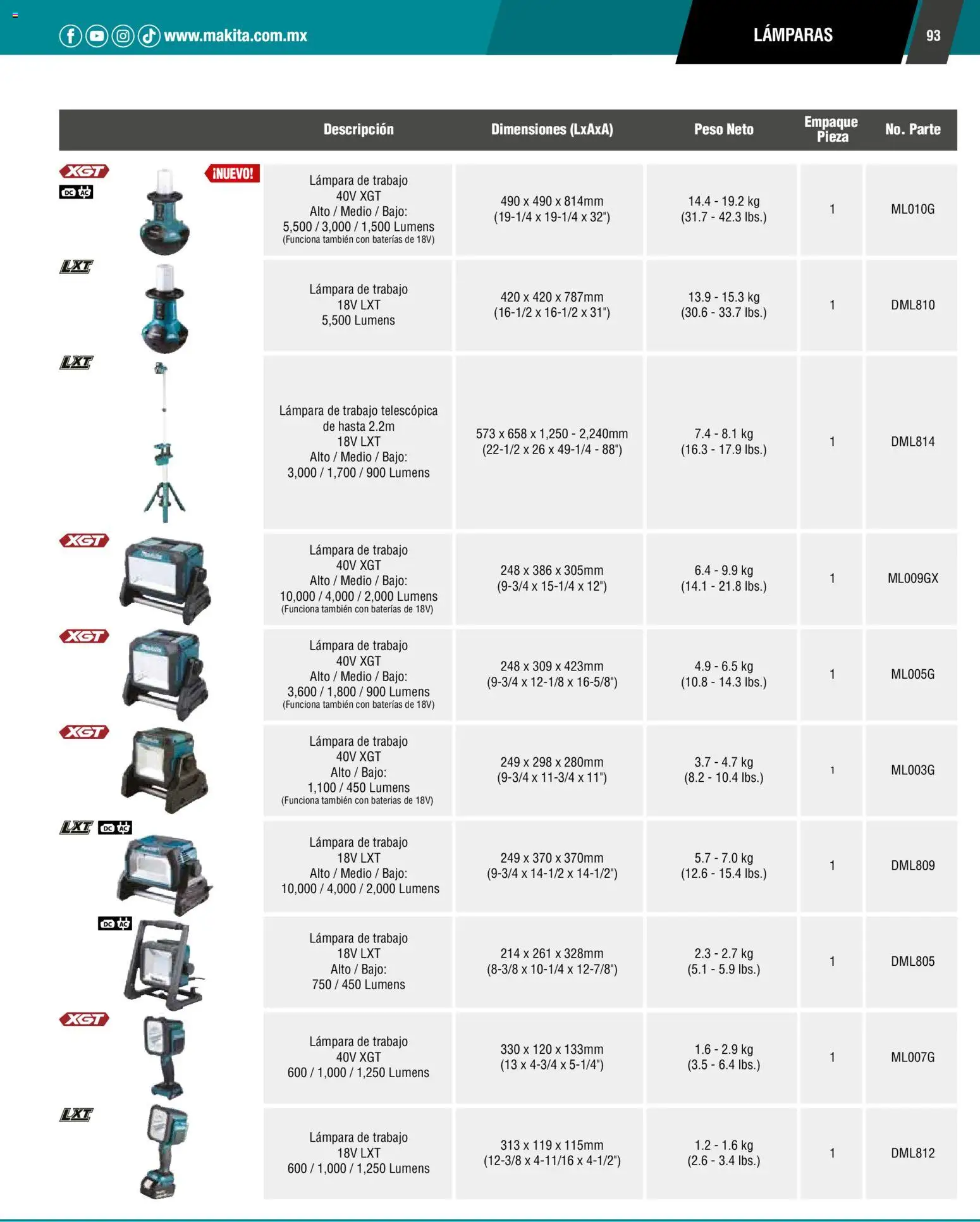 Nuevas ofertas de Makita válidas en toda la República Mexicana desde el 01.01.2024. ¡Encuentra las mejores ofertas en Makita catálogo General! | Página: 93 | Productos: Lámpara