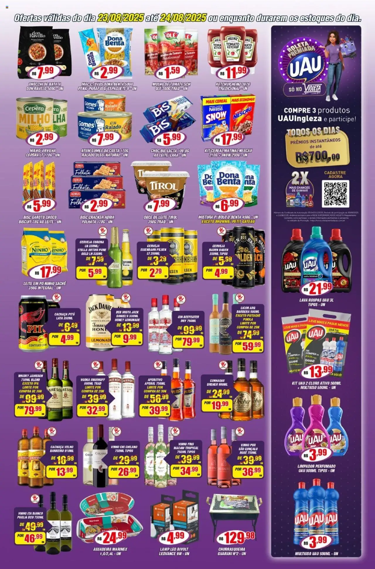 Violeta Supermercados Folheto - válido de 23.08.2025 | Página: 3 | Produtos: Conhaque, Molho de tomate, Gomes da costa, Assadeira