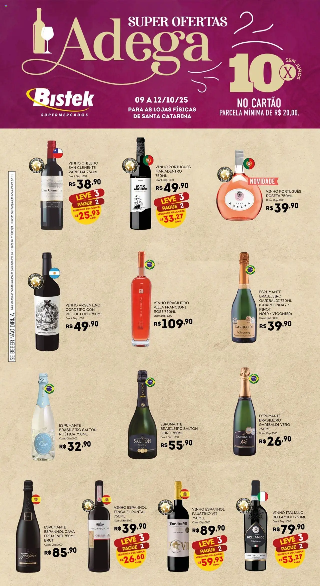 Bistek Supermercados Folheto - válido de 09.10.2025 | Página: 1 | Produtos: Espumante, Cordeiro, Vinho