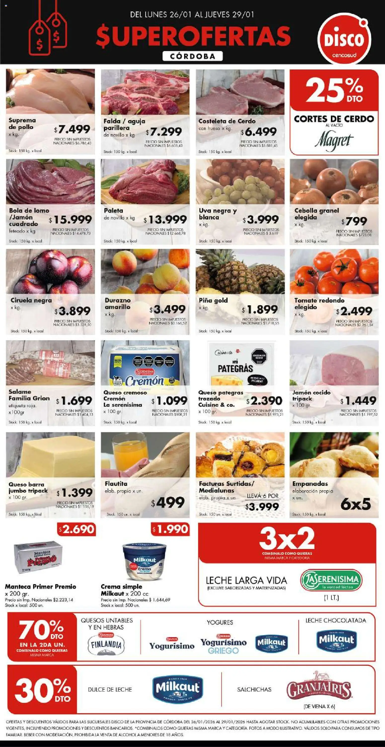 Disco - FERIA DE FRESCOS CÓRDOBA │ válido desde el 27.01.2026 | Página: 1 | Productos: Pollo, Durazno, Leche, Uva
