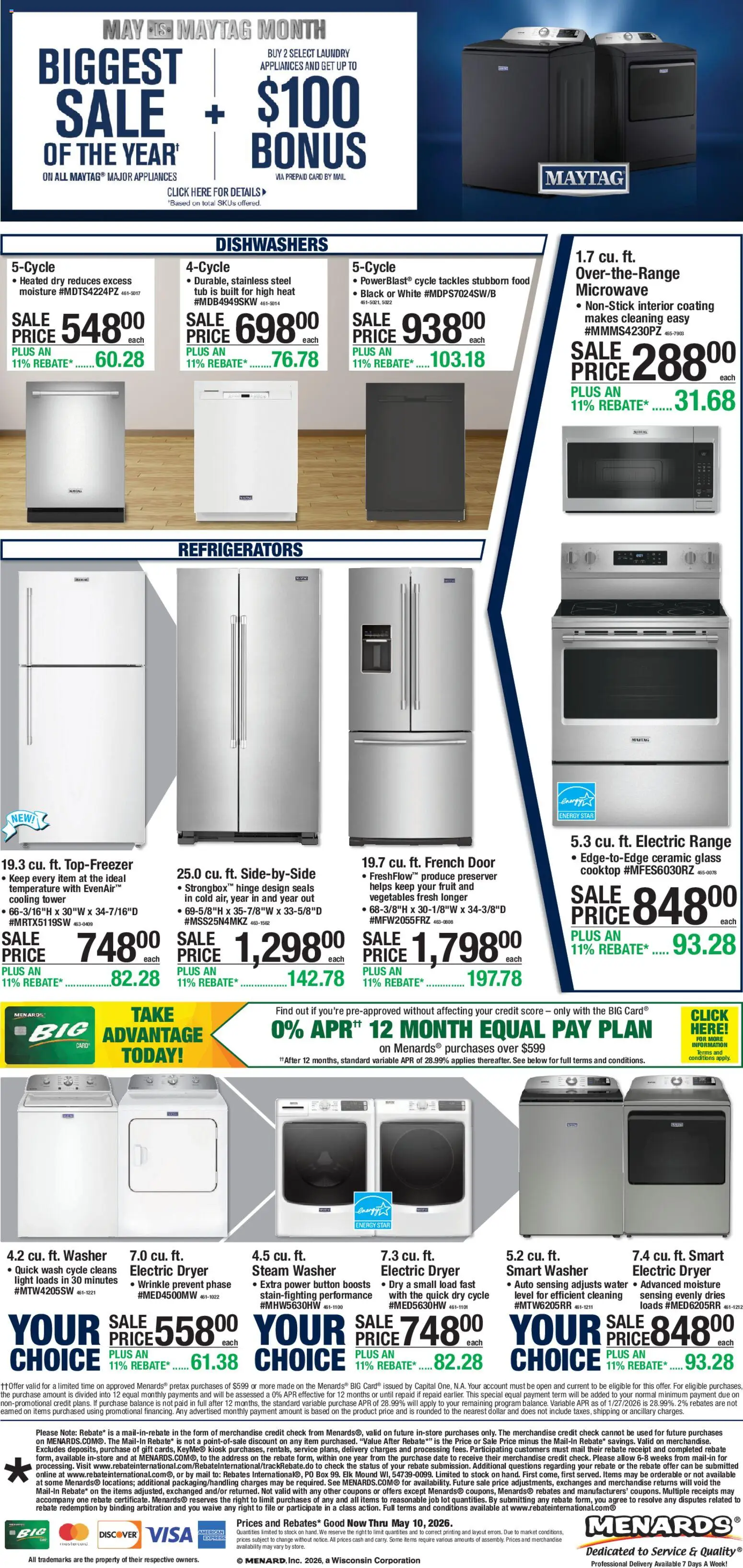 Menards Ad - valid from 29.04.2026 | Page: 1 | Products: Box, Microwave, Date, Washer
