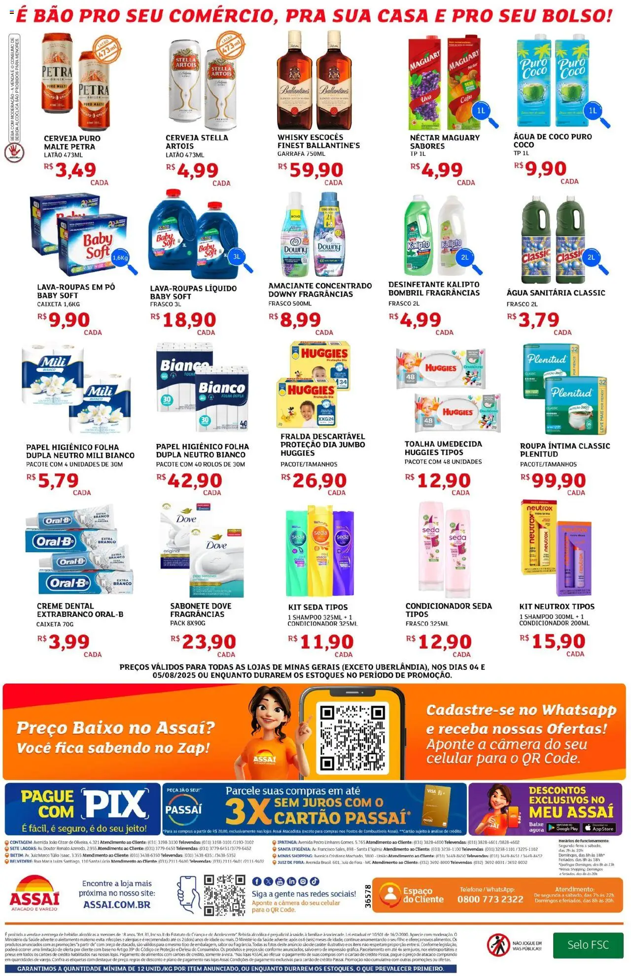 Assaí Atacadista Folheto - válido de 04.08.2025 | Página: 2 | Produtos: Whisky, Cerveja, Base, Toalha umedecida