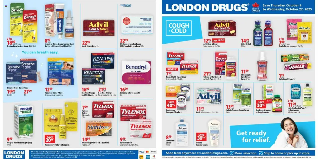 London Drugs flyer valid from 09.10.2025 | Page: 2 | Products: Cream, Mouthwash