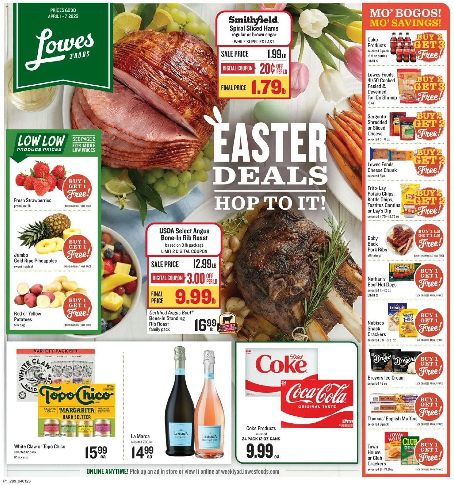 Lowes Foods Weekly Ad - GA - valid from 01.04.2026 | Page: 1 | Products: Strawberries, Ice cream, Sugar, Hot Dogs