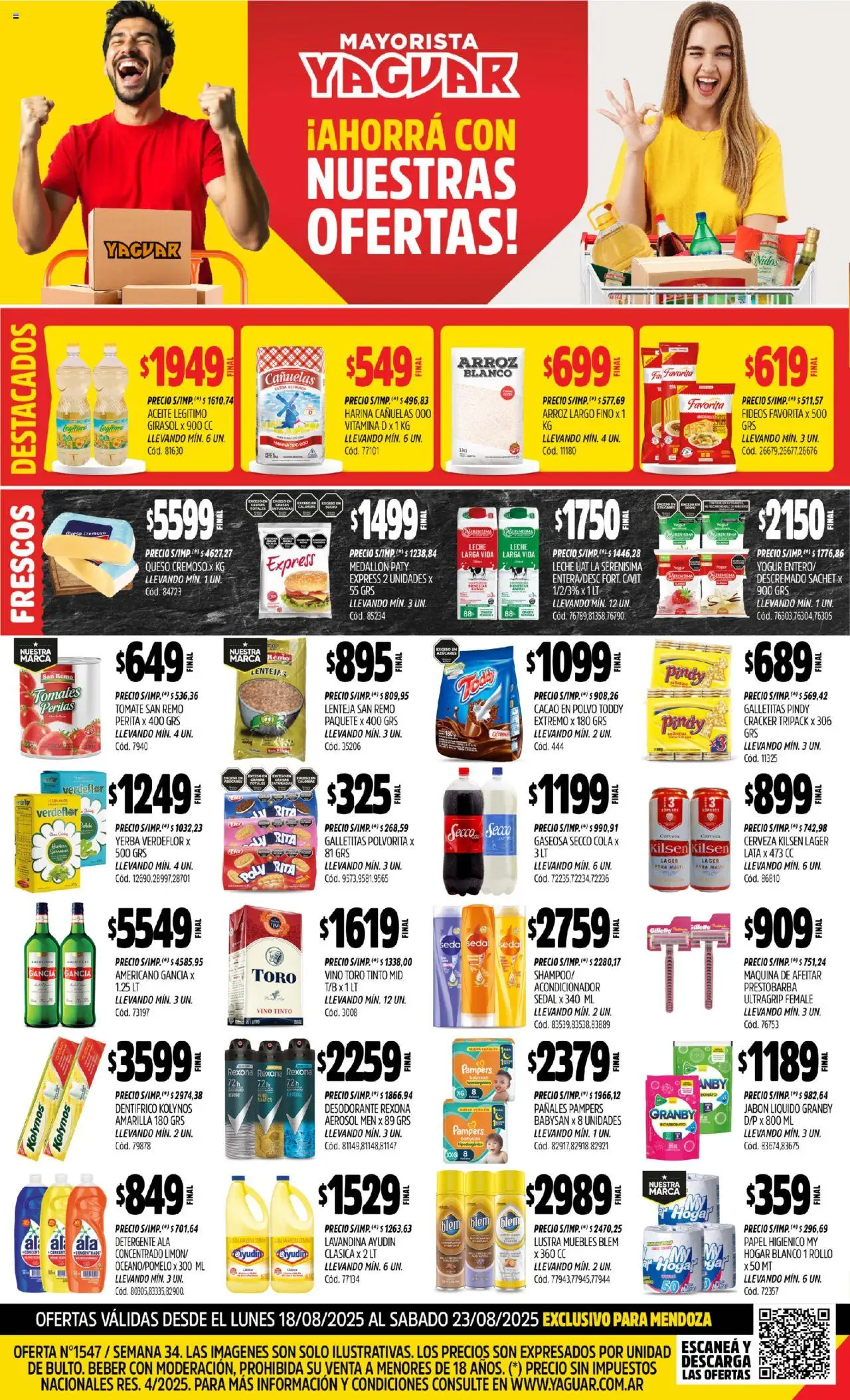 Yaguar - Mendoza │ válido desde el 18.08.2025 | Página: 1 | Productos: Papel higiénico, Tomate, Queso, Cacao