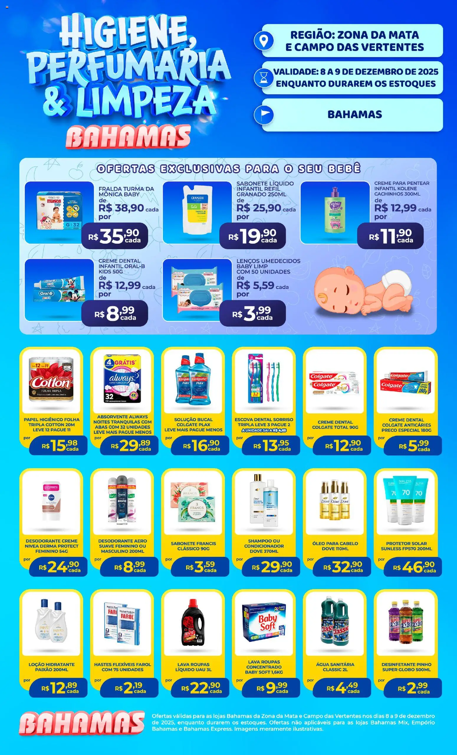 Bahamas Supermercados Folheto - válido de 08.12.2025 | Página: 1 | Produtos: Óleo para cabelo, Roupas, Sabonete, Absorvente