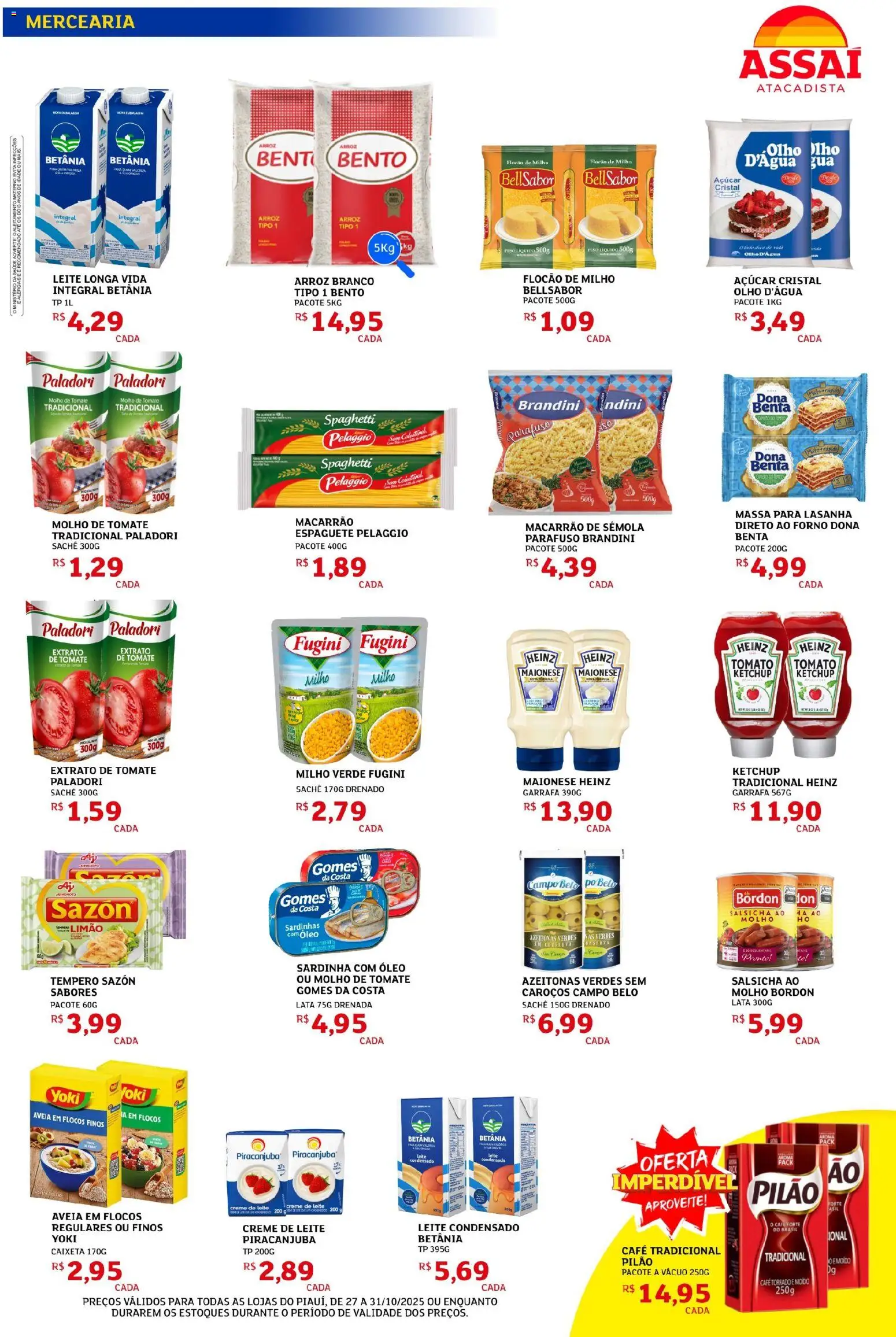 Assaí Atacadista Folheto - válido de 27.10.2025 | Página: 5 | Produtos: Creme, Aveia, Açúcar, Leite condensado