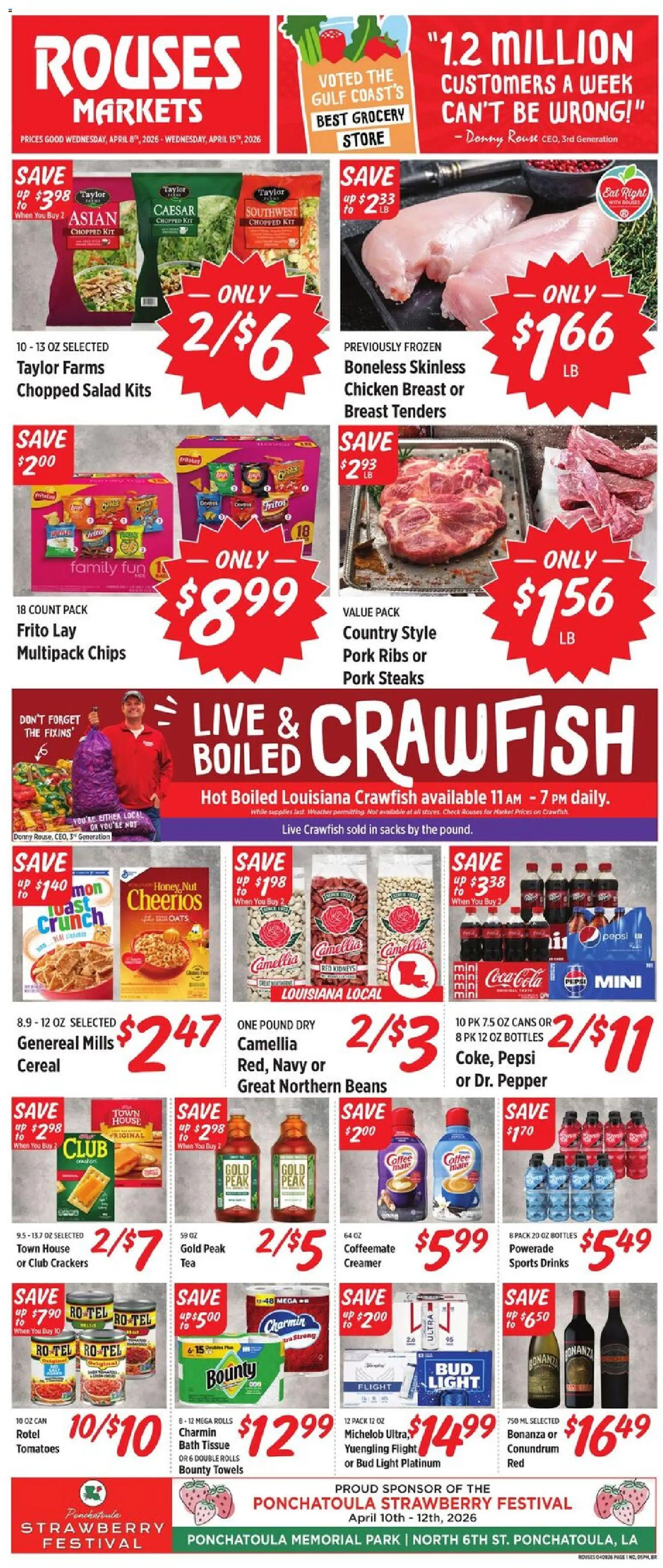 Rouses Weekly Ad - valid from 08.04.2026 | Page: 1 | Products: Bath, Tomatoes, Chips, Salad