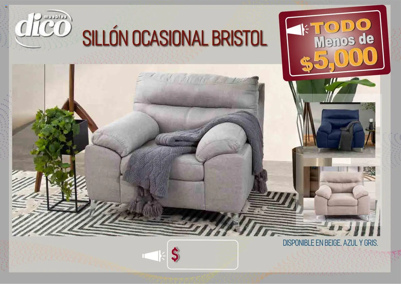 Nuevas ofertas de Muebles Dico válidas en toda la República Mexicana desde el 09.04.2026. ¡Encuentra las mejores ofertas en Muebles Dico catálogo Todo menos de 5000 Pacifico! | Página: 25 | Productos: Sillón
