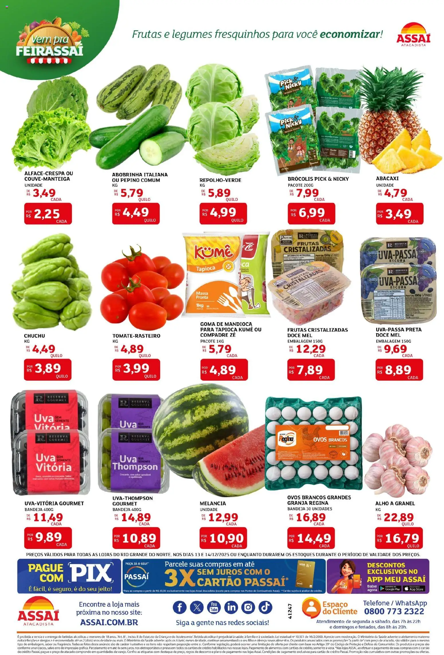 Assaí Atacadista Folheto - válido de 13.12.2025 | Página: 3 | Produtos: Abobrinha, Tapioca, Massa, Frutas cristalizadas