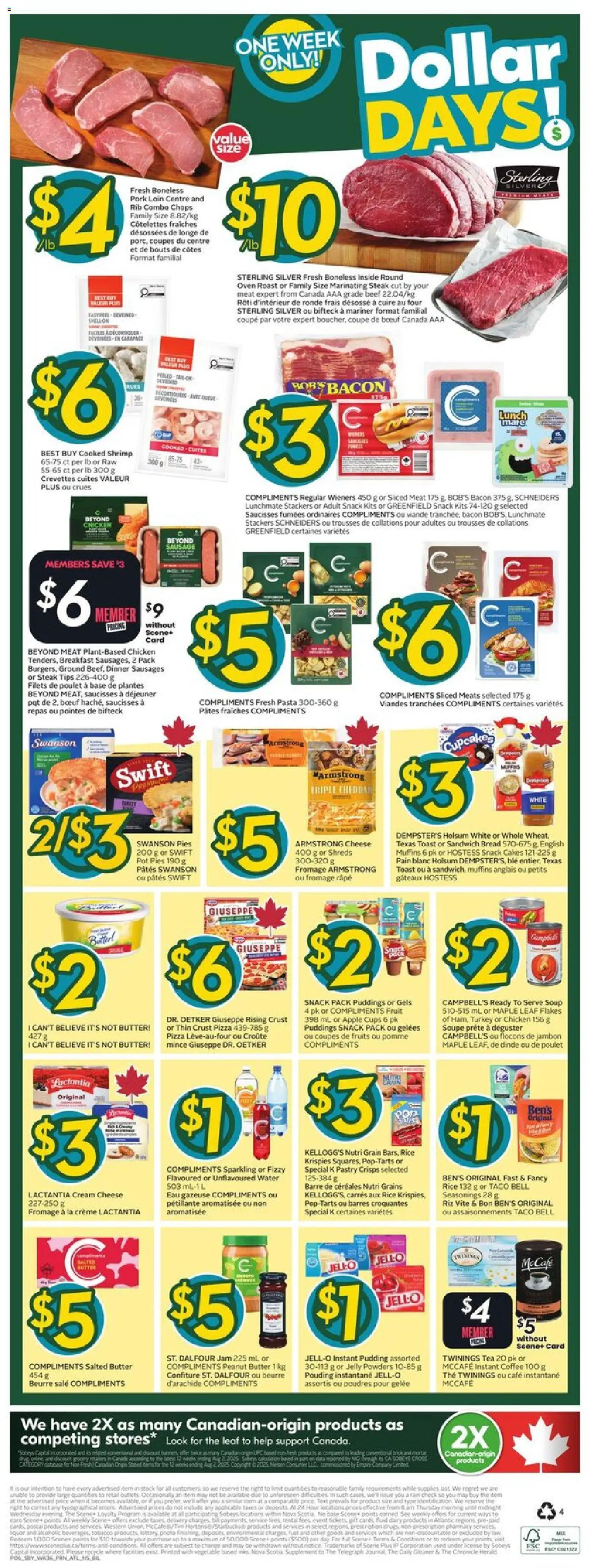 Sobeys flyer valid from 01.01.2026 | Page: 4 | Products: Flakes, Pizza, Chicken, Pork