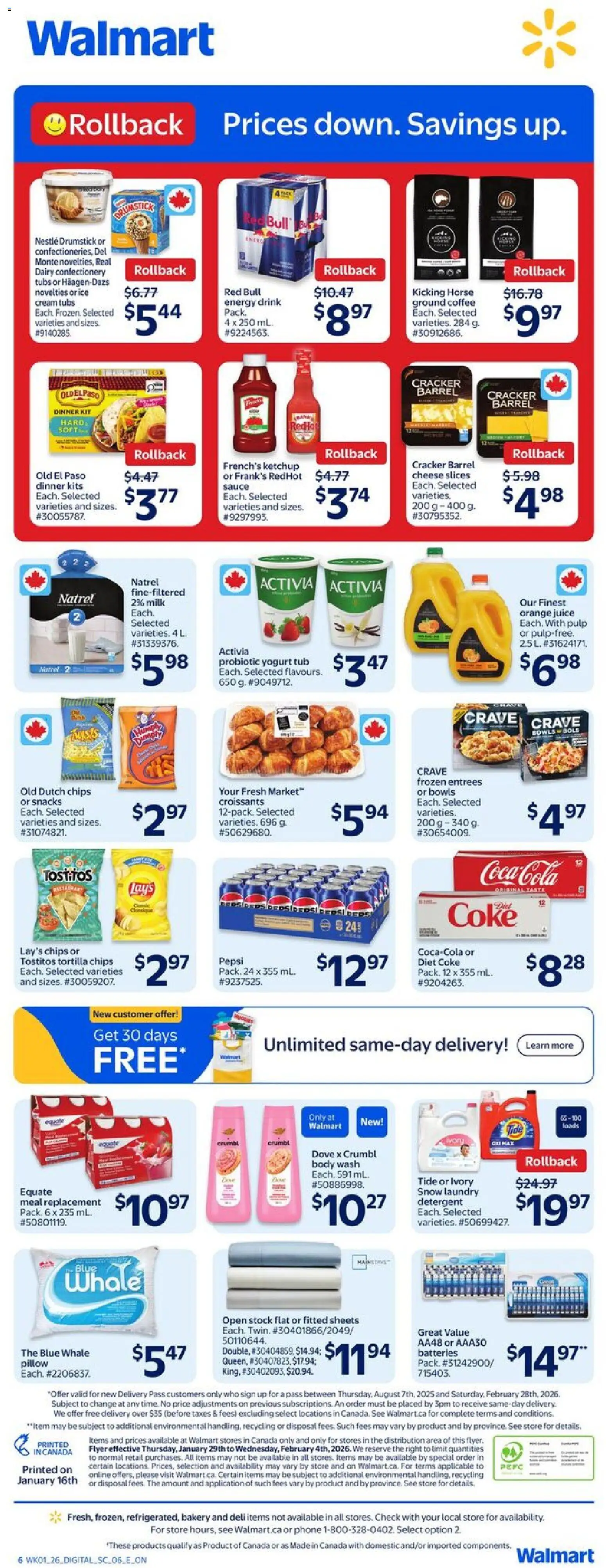 Walmart flyer valid from 29.01.2026 | Page: 2 | Products: Bakery, Detergent, Cheese, Yogurt