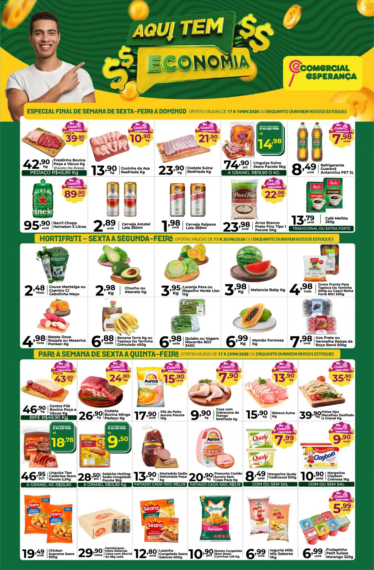 Comercial Esperança Folheto - válido de 17.04.2026 | Página: 1 | Produtos: Guaraná, Linguiça, Repolho, Refrigerante