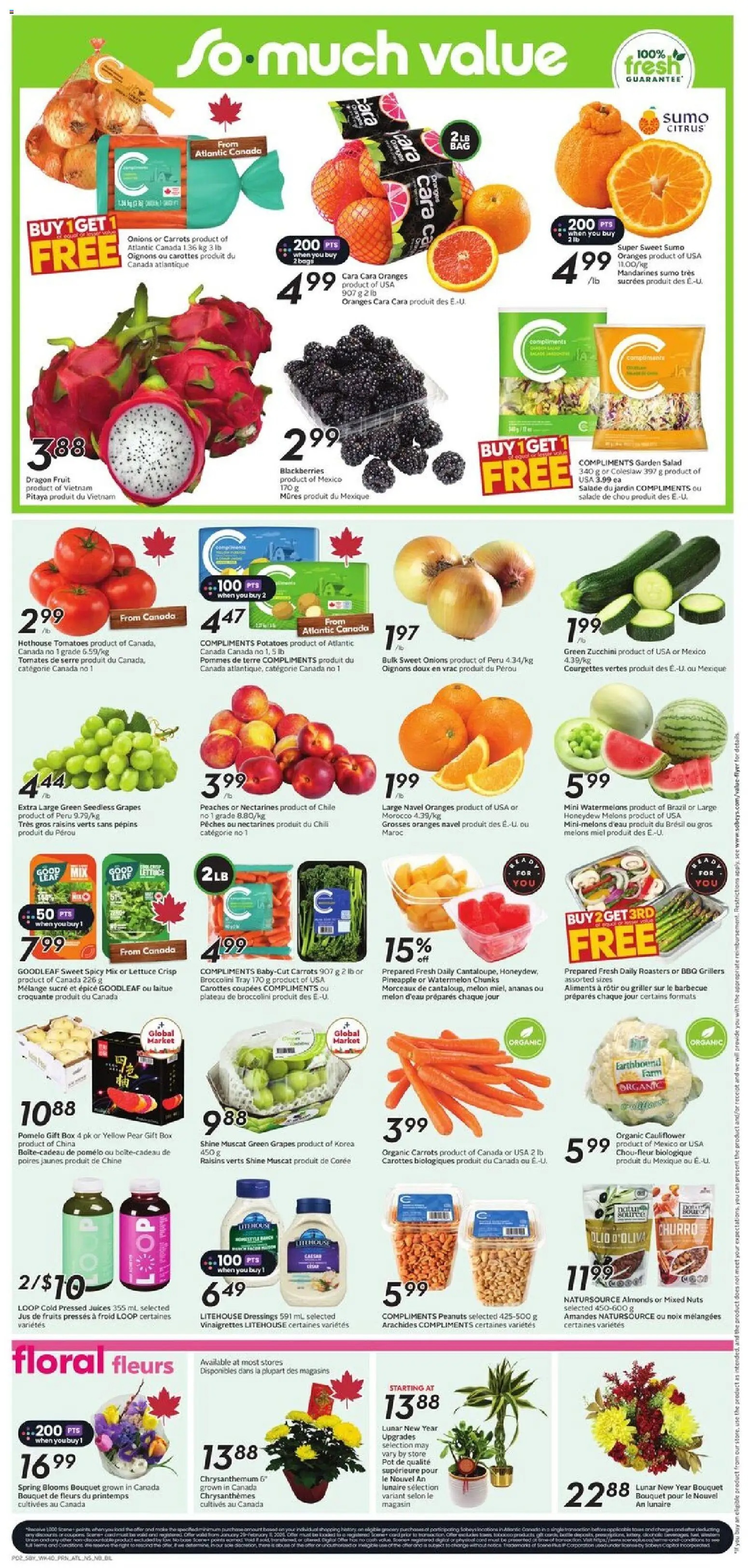 Sobeys flyer valid from 29.01.2026 | Page: 5 | Products: Salad, Box, Oranges, Tomatoes