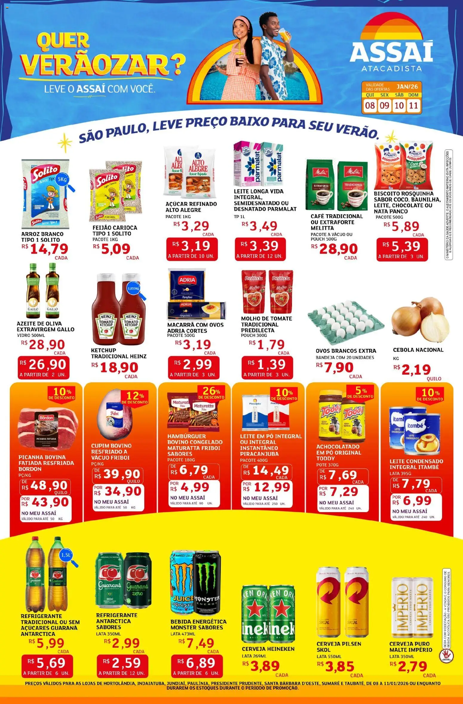 Assaí Atacadista Folheto - válido de 08.01.2026 | Página: 1 | Produtos: Guaraná, Nata, Heineken, Leite condensado