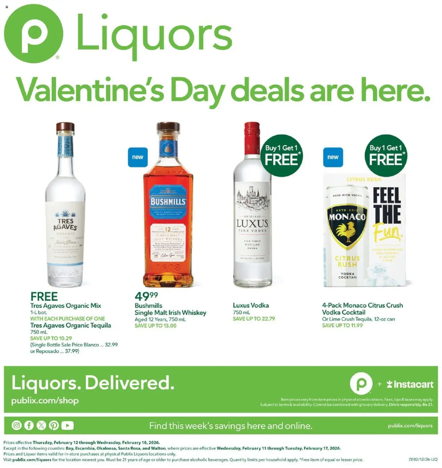 Publix Liquor Ad - valid from 12.02.2026 | Page: 1 | Products: Vodka, Whiskey, Lime