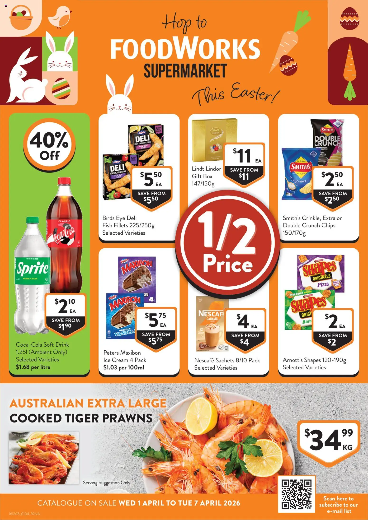 Foodworks catalogue - valid from 01.04.2026 | Page: 1 | Products: Box, Prawns, Ice cream, Nescafe