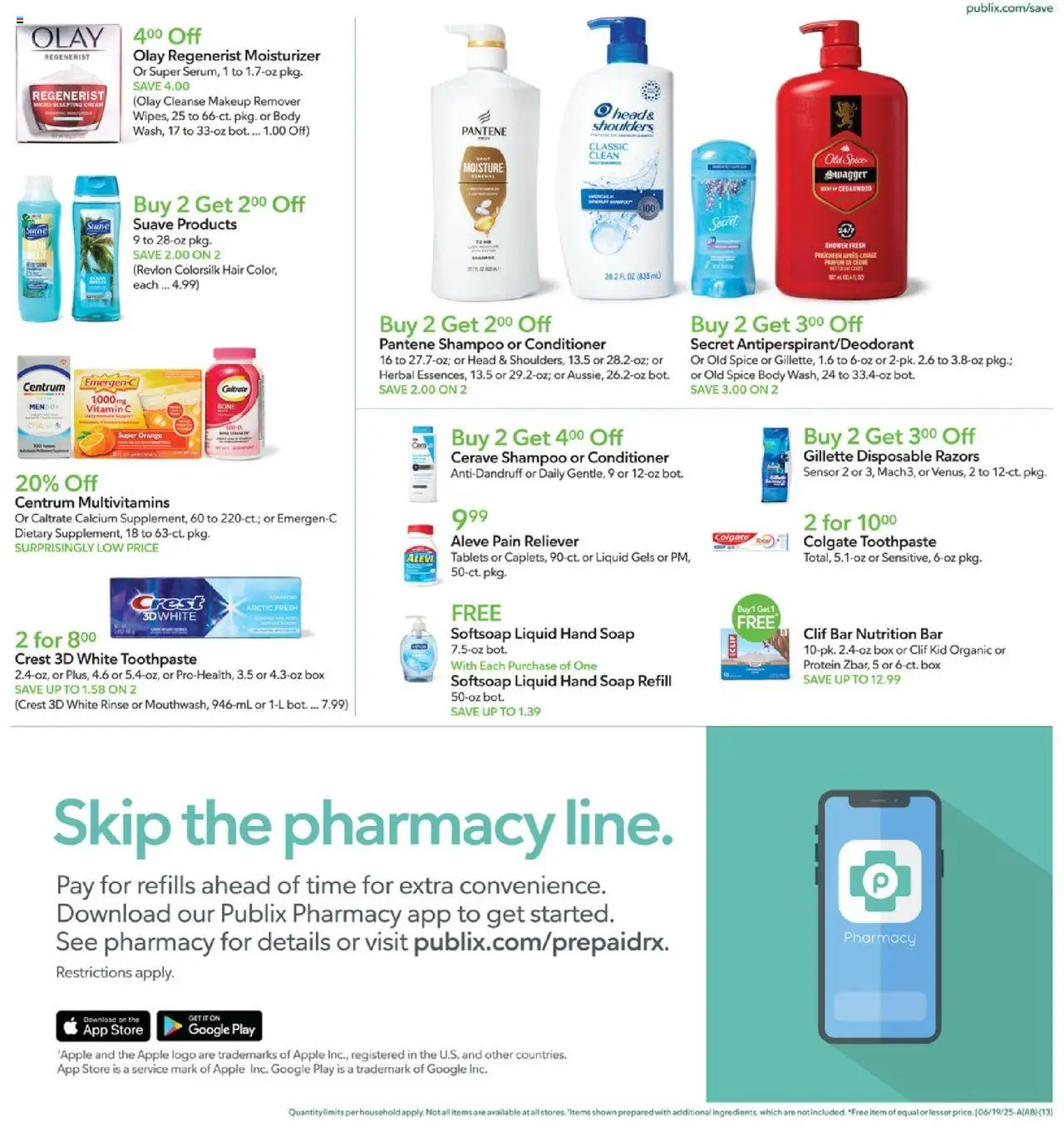 Publix Weekly Ad - valid from 18.06.2025 | Page: 13 | Products: Shampoo, Conditioner, Soap, Toothpaste