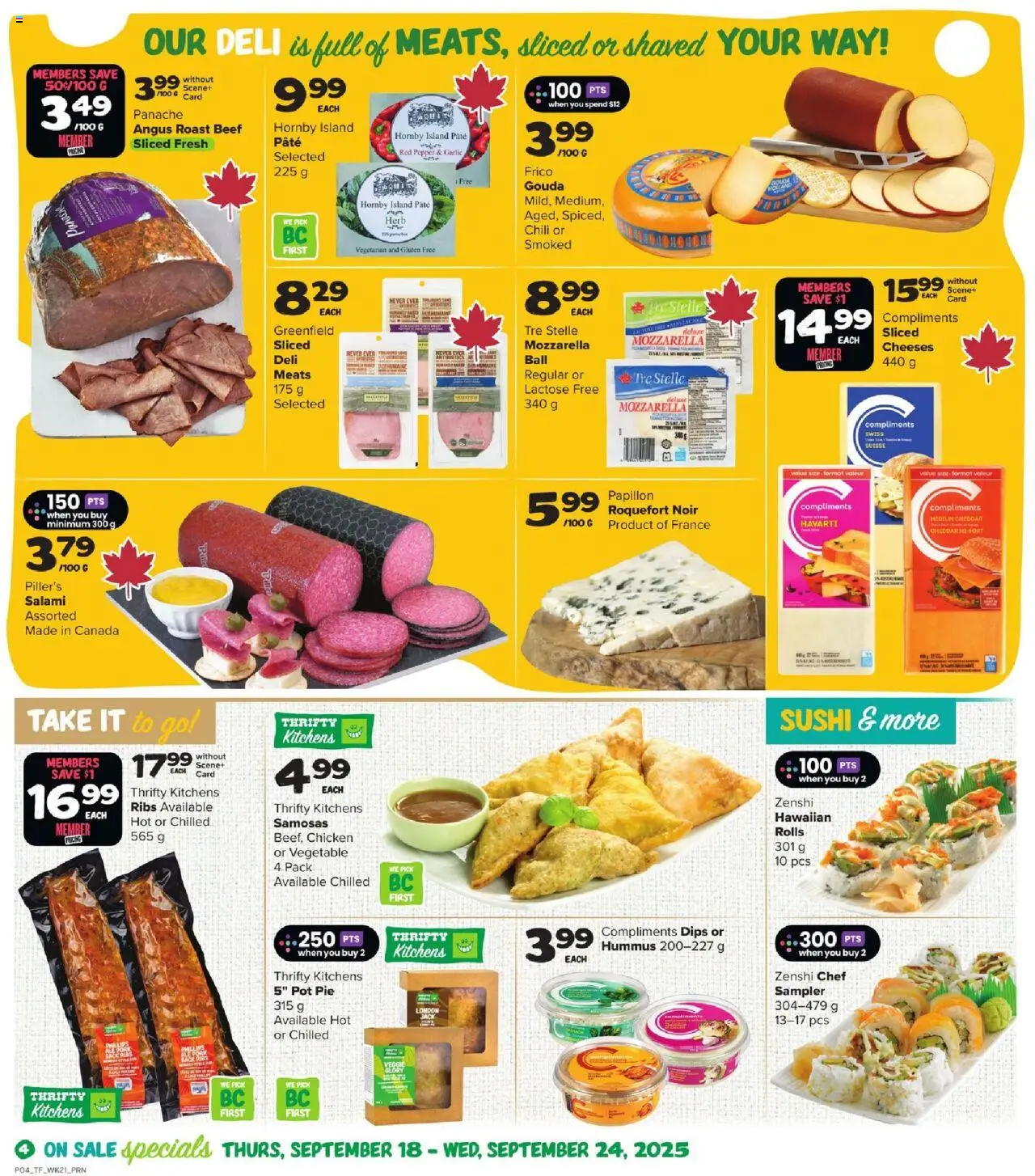 Thrifty Foods flyer valid from 18.09.2025 | Page: 5 | Products: Beef, Salami, Chicken, Pork