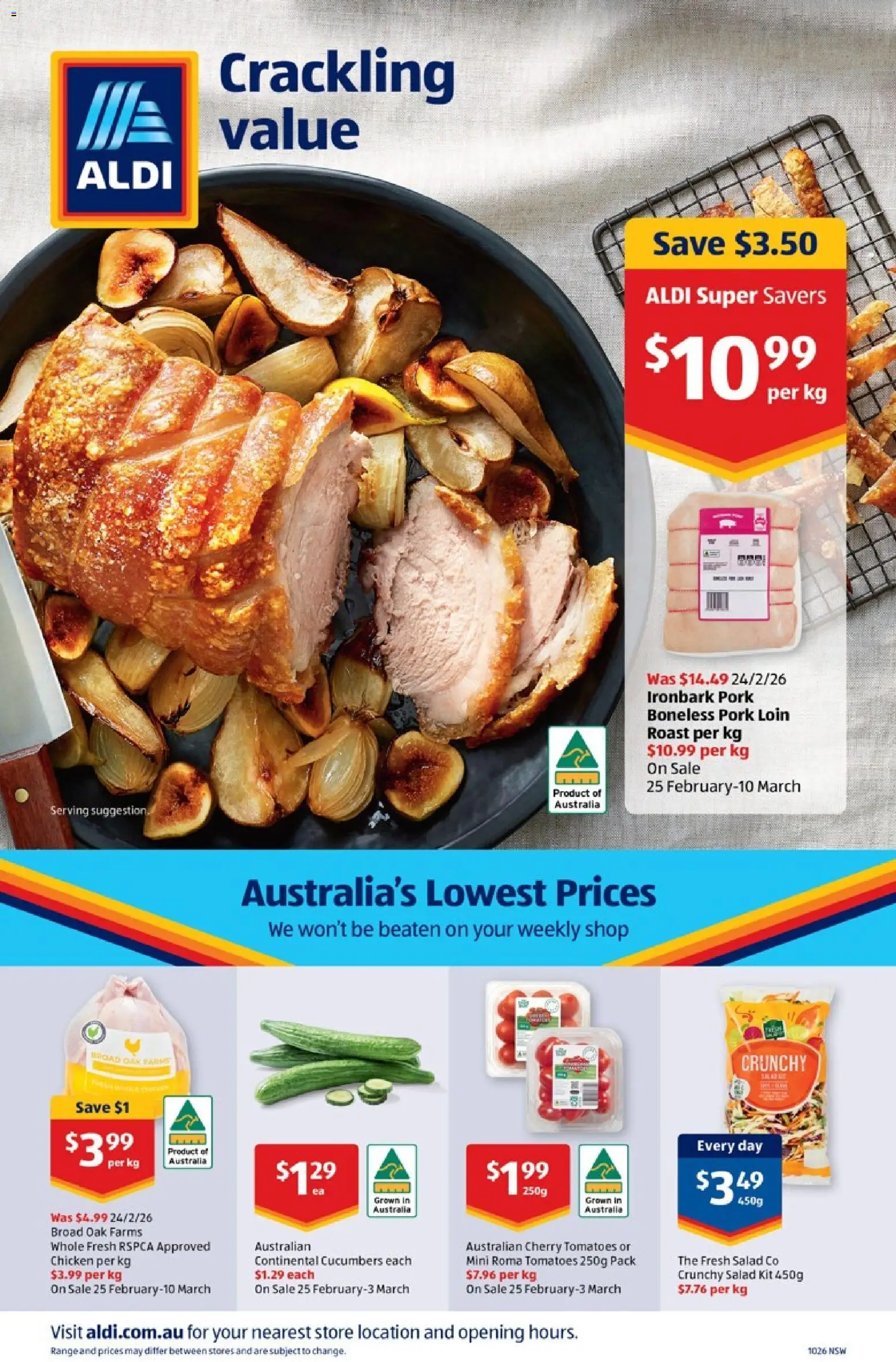 Aldi catalogue - valid from 04.03.2026 | Page: 24 | Products: Pork, Tomatoes, Cucumbers, Salad