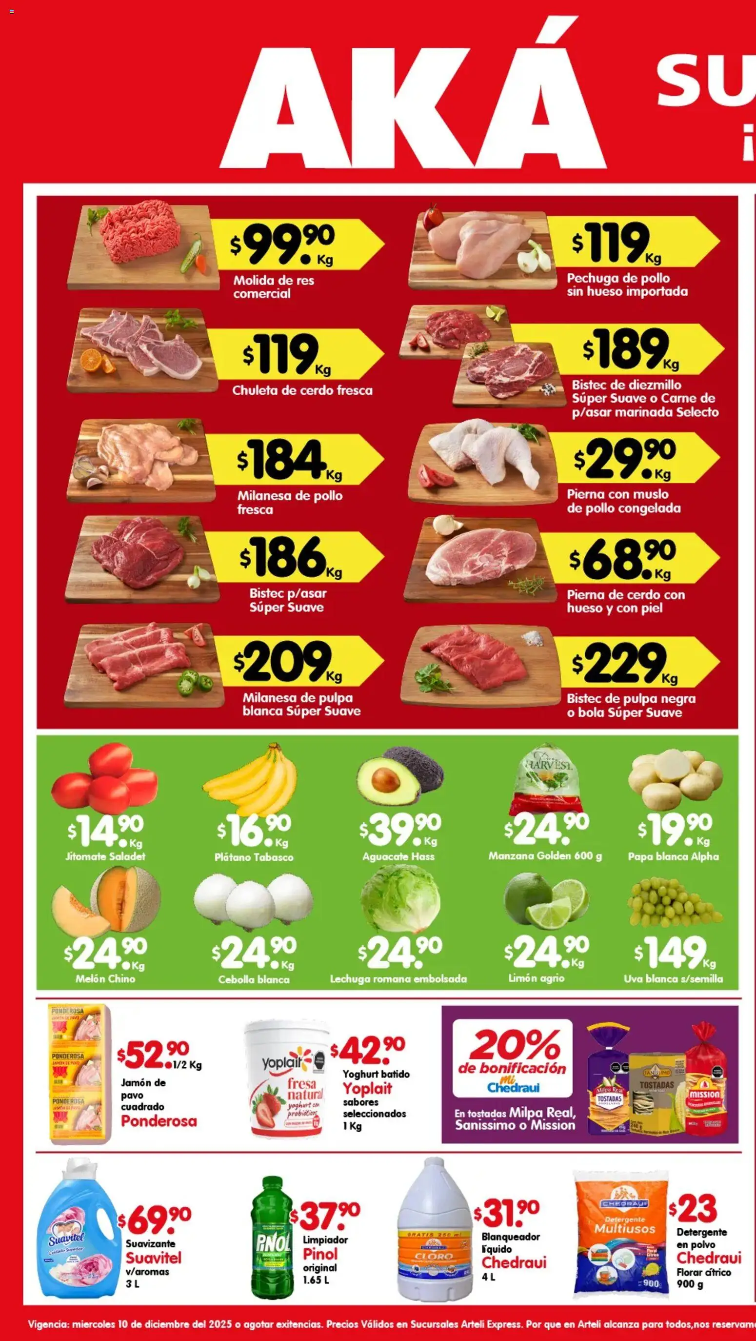 Nuevas ofertas de Arteli válidas en toda la República Mexicana desde el 10.12.2025. ¡Encuentra las mejores ofertas en Arteli folleto Aká Superbodega! | Página: 1 | Productos: Melón, Manzana, Lechuga, Res
