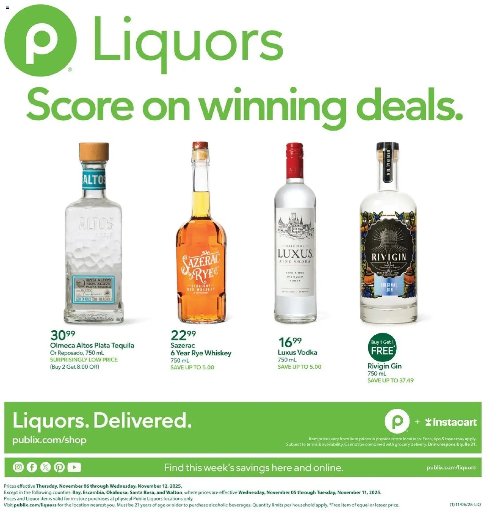 Publix Liquor - valid from 06.11.2025 | Page: 1 | Products: Gin, Vodka, Whiskey