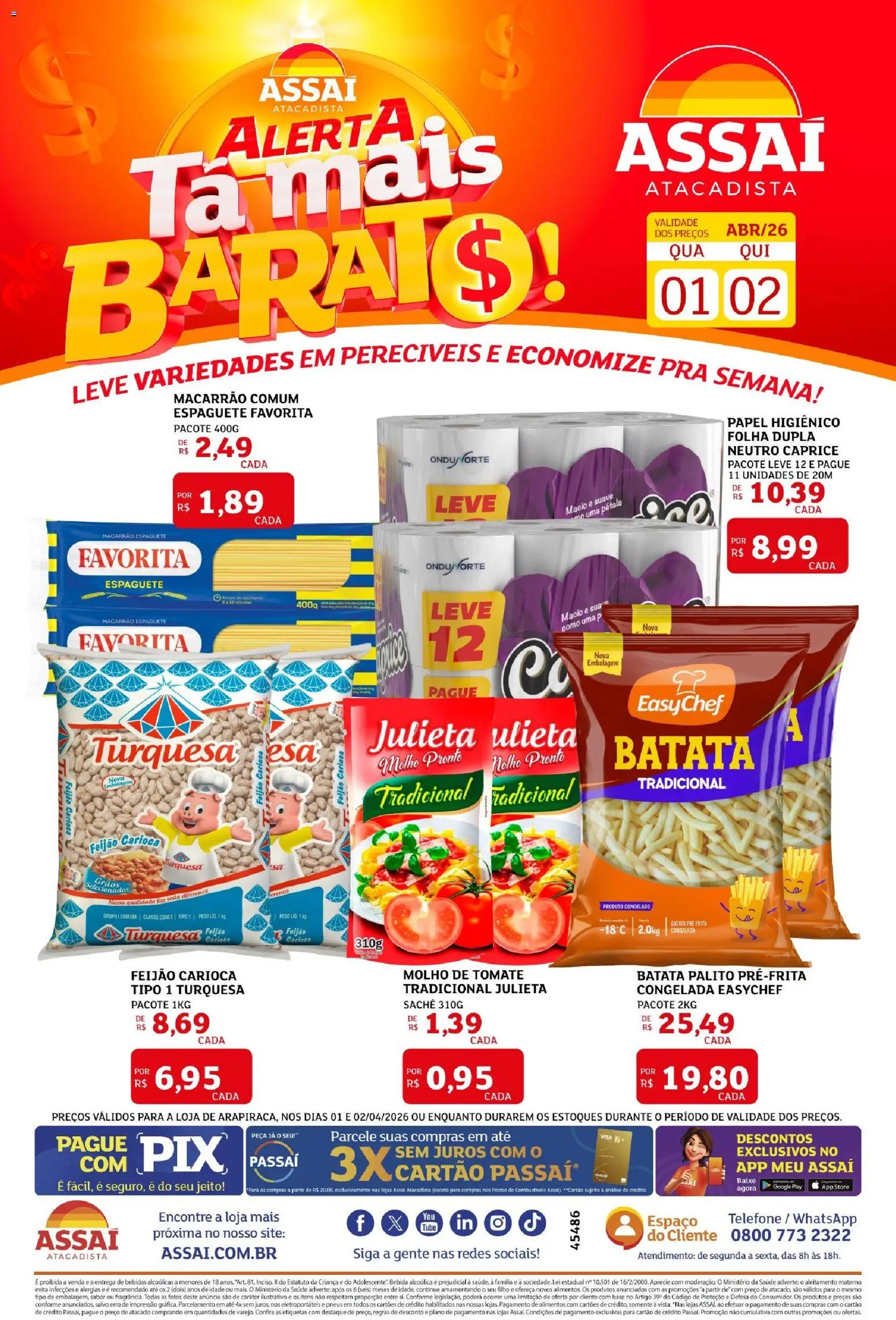 Assaí Atacadista Folheto - válido de 01.04.2026 | Página: 1 | Produtos: Base, Batata, Telefone, Papel higiênico