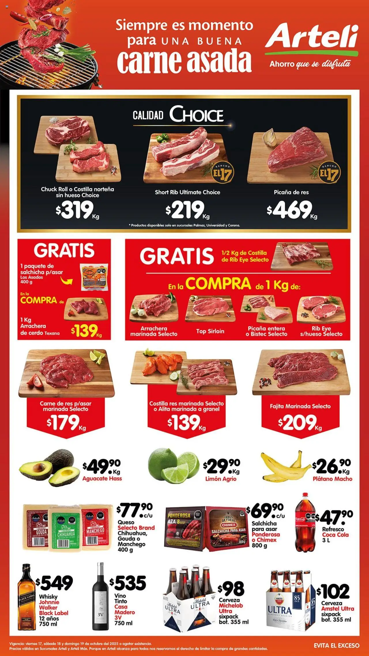 Nuevas ofertas de Arteli válidas en toda la República Mexicana desde el 17.10.2025. ¡Encuentra las mejores ofertas en Arteli folleto Carnes & Cortes! | Página: 1 | Productos: Plátano, Cerveza, Vino, Whisky