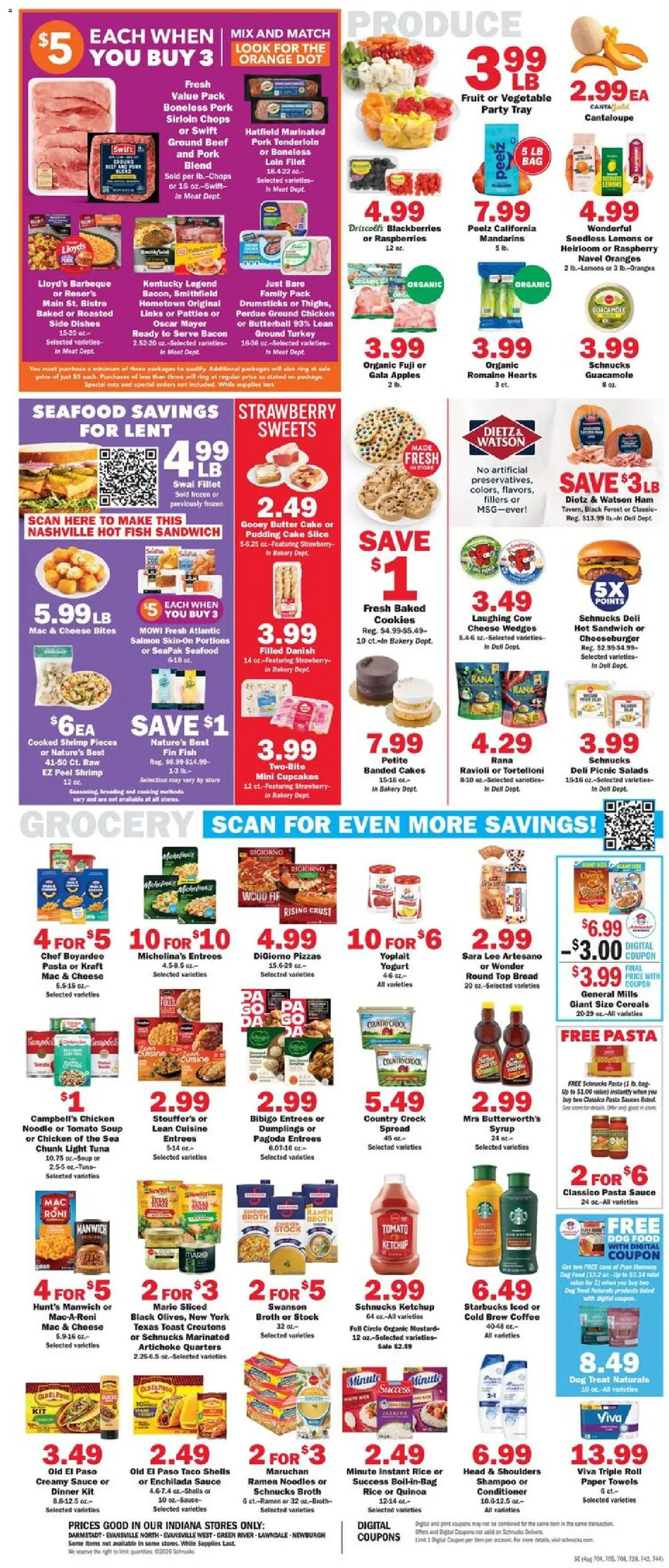 Schnucks Weekly Print Ad - IN - valid from 18.03.2026 | Page: 4 | Products: Mandarins, Dog Food, Ham, Seafood