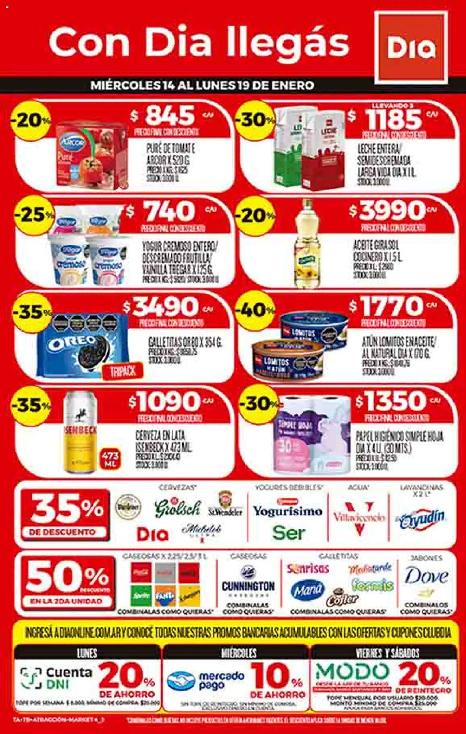 Supermercado DIA Ofertas │ válido desde el 14.01.2026 | Página: 1 | Productos: Papel higiénico, Atún, Tomate, Pure de Tomate
