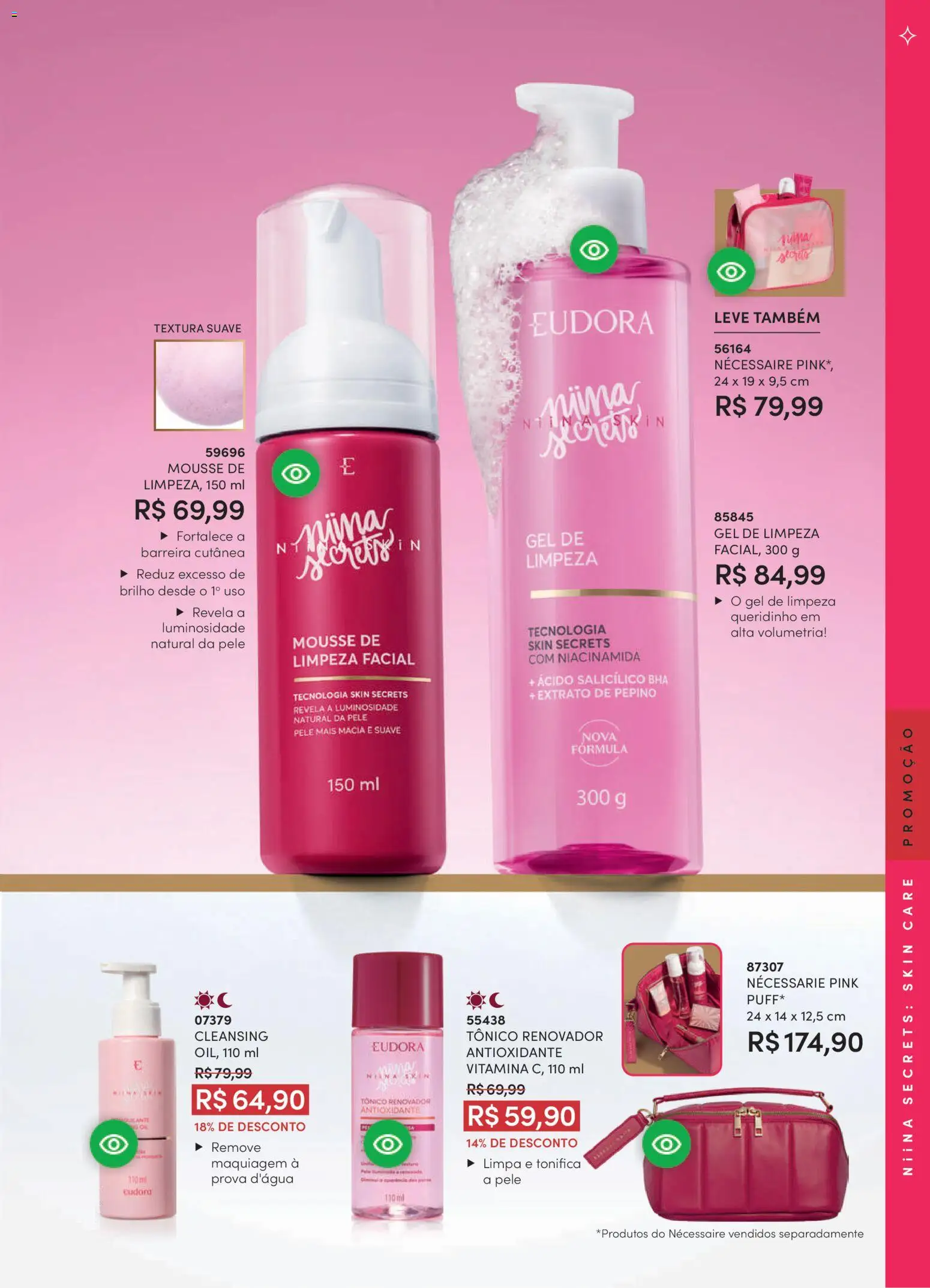 Eudora Folheto - válido de 11.03.2026 | Página: 115 | Produtos: Tônico, Maquiagem, Necessaire, Gel de limpeza