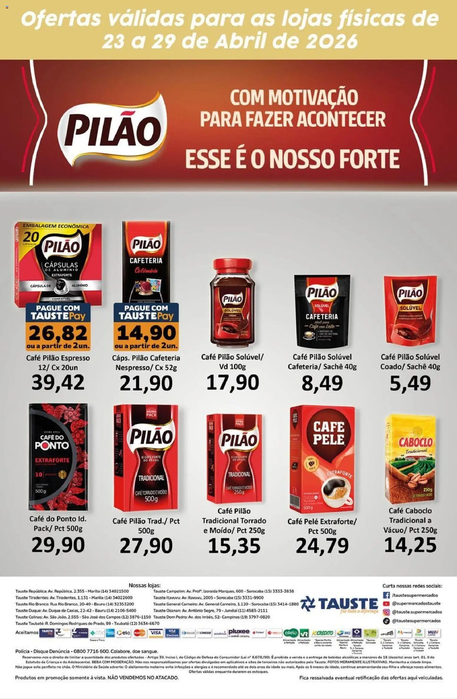 Tauste Folheto - válido de 23.04.2026 | Página: 2 | Produtos: Leite, Café, Café pilão